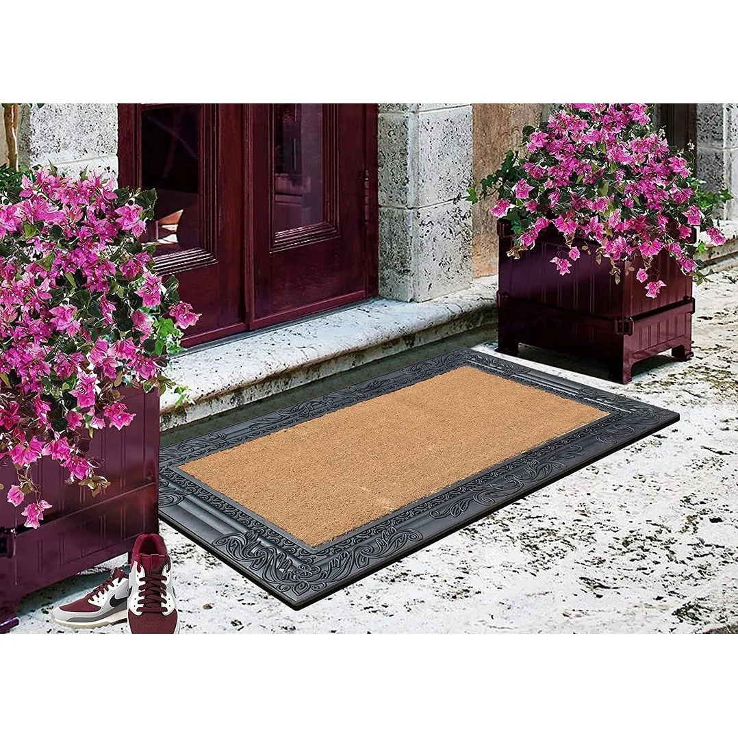A1HC Natural Coir and Rubber Door Mat. Thick Durable Doormats for Indoor/Outdoor Entrance. Front Door Entry Doormat