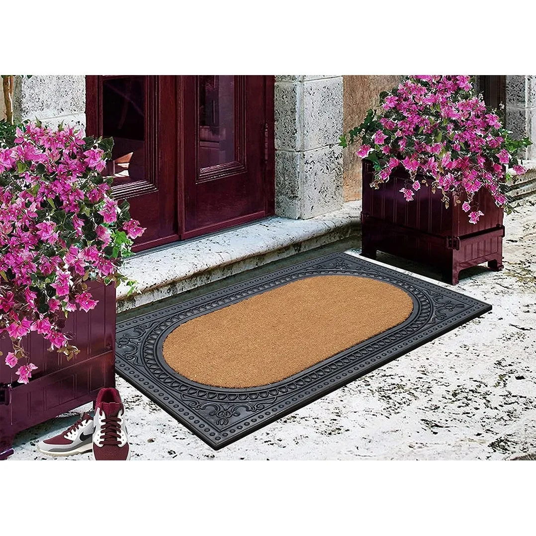 A1HC Natural Coir and Rubber Door Mat. Thick Durable Doormats for Indoor/Outdoor Entrance. Front Door Entry Doormat