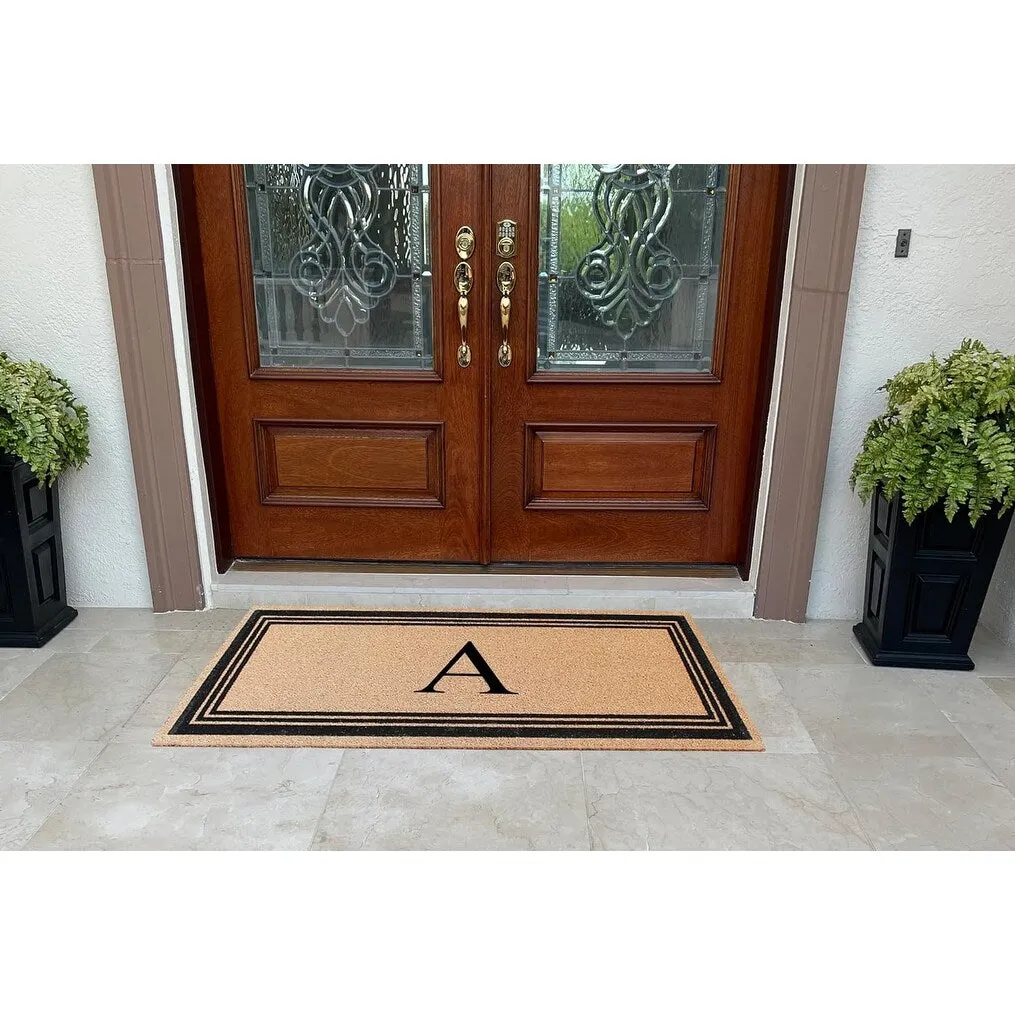 A1HC Natural Coir Flock Black/Beige Anti-Shed Treated Durable Doormat. Coir Monogrammed Door Mat