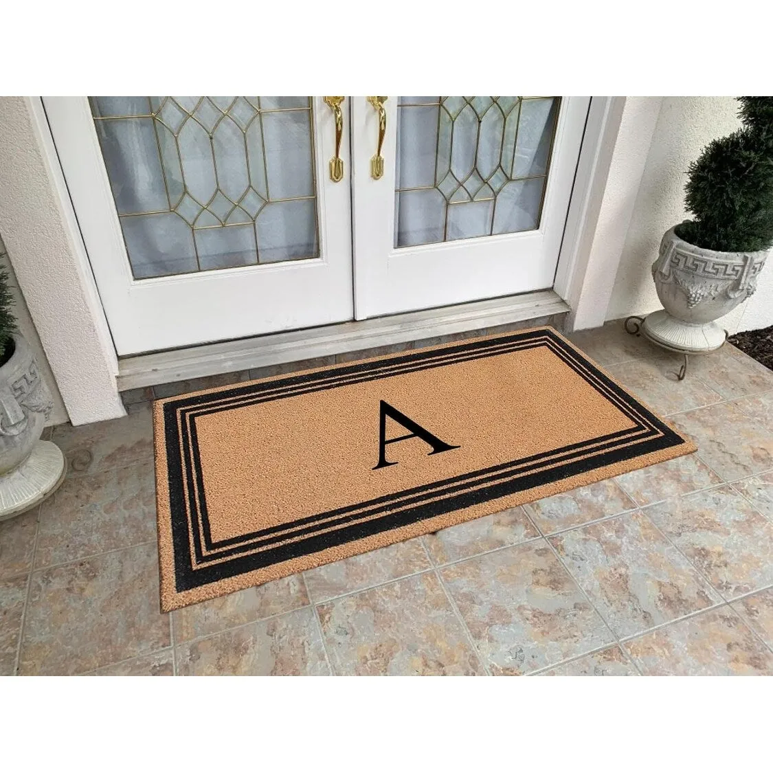 A1HC Natural Coir Flock Black/Beige Anti-Shed Treated Durable Doormat. Coir Monogrammed Door Mat