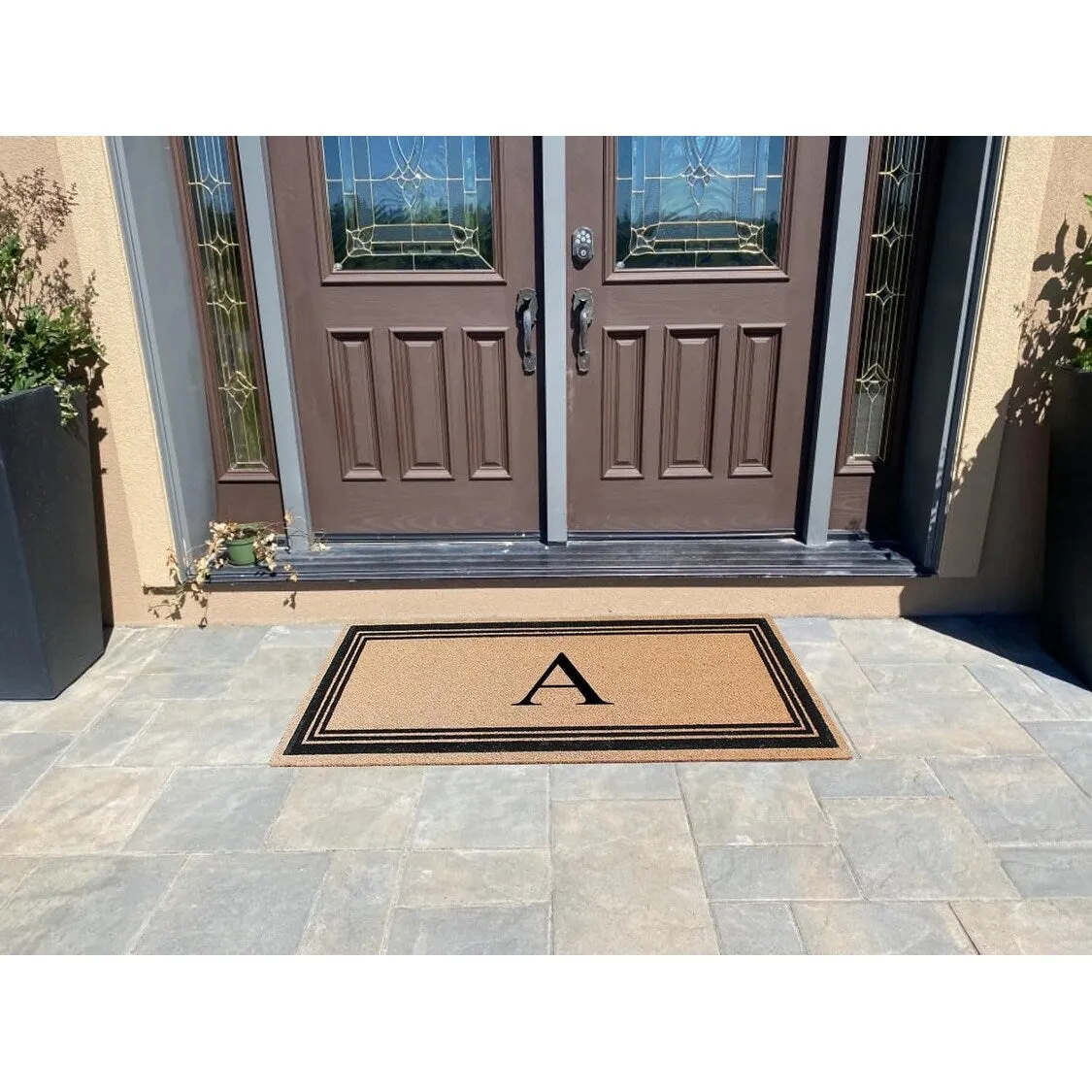 A1HC Natural Coir Flock Black/Beige Anti-Shed Treated Durable Doormat. Coir Monogrammed Door Mat