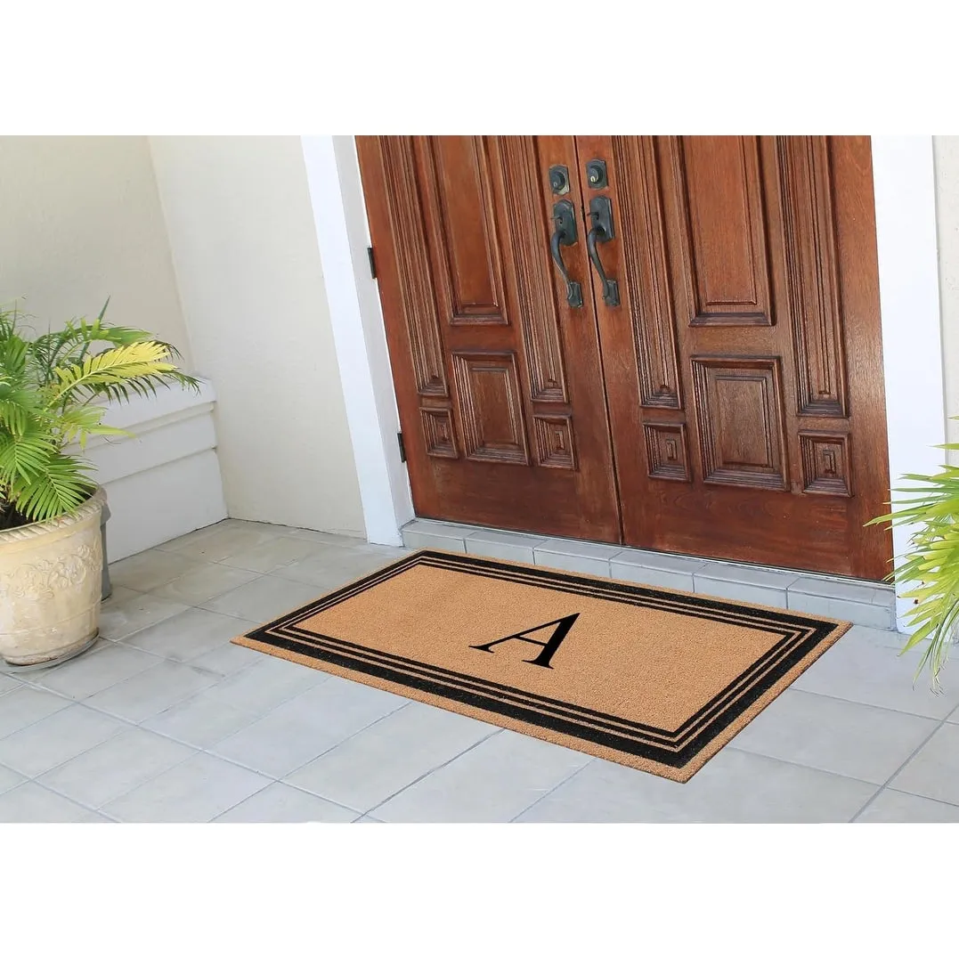 A1HC Natural Coir Flock Black/Beige Anti-Shed Treated Durable Doormat. Coir Monogrammed Door Mat