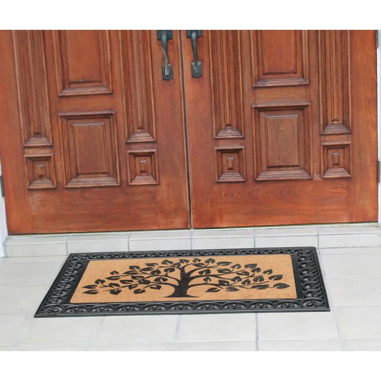 A1HC Rubber and Coir Classic Paisley Border Flocked Double Doormat. Black