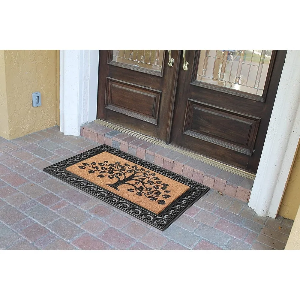 A1HC Rubber and Coir Classic Paisley Border Flocked Double Doormat. Black