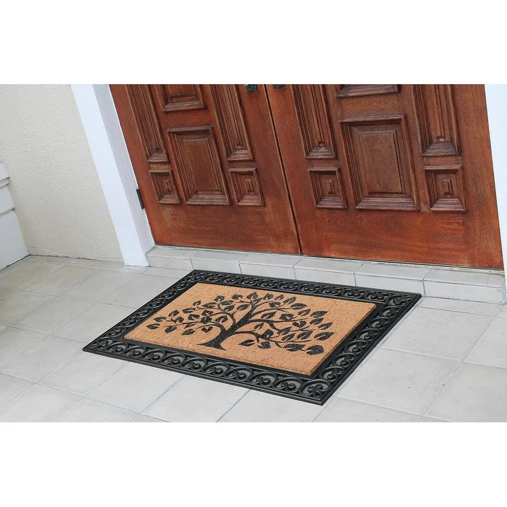 A1HC Rubber and Coir Classic Paisley Border Flocked Double Doormat. Black