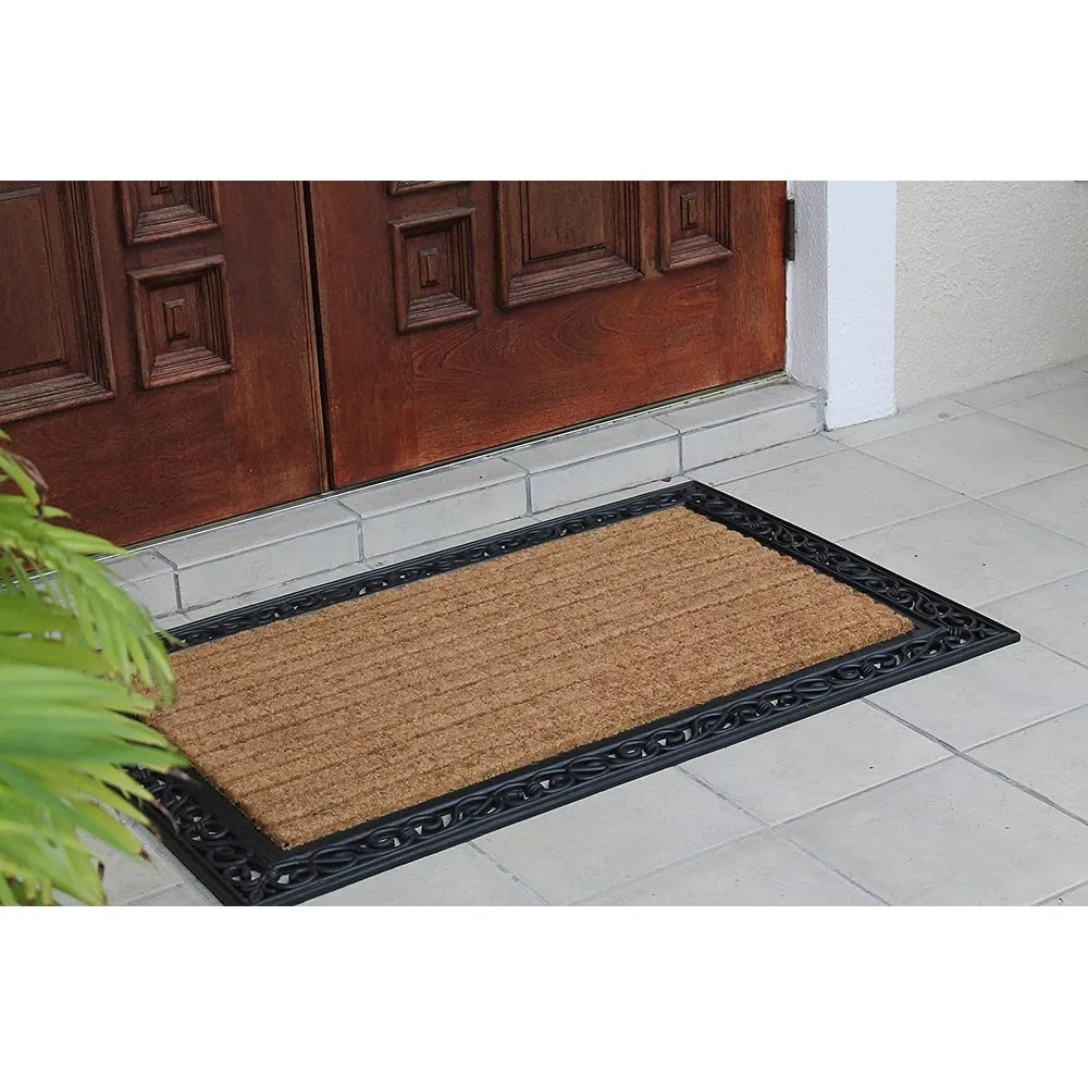 A1HC Rubber and Coir Classic Paisley Border Flocked Double Doormat. Black