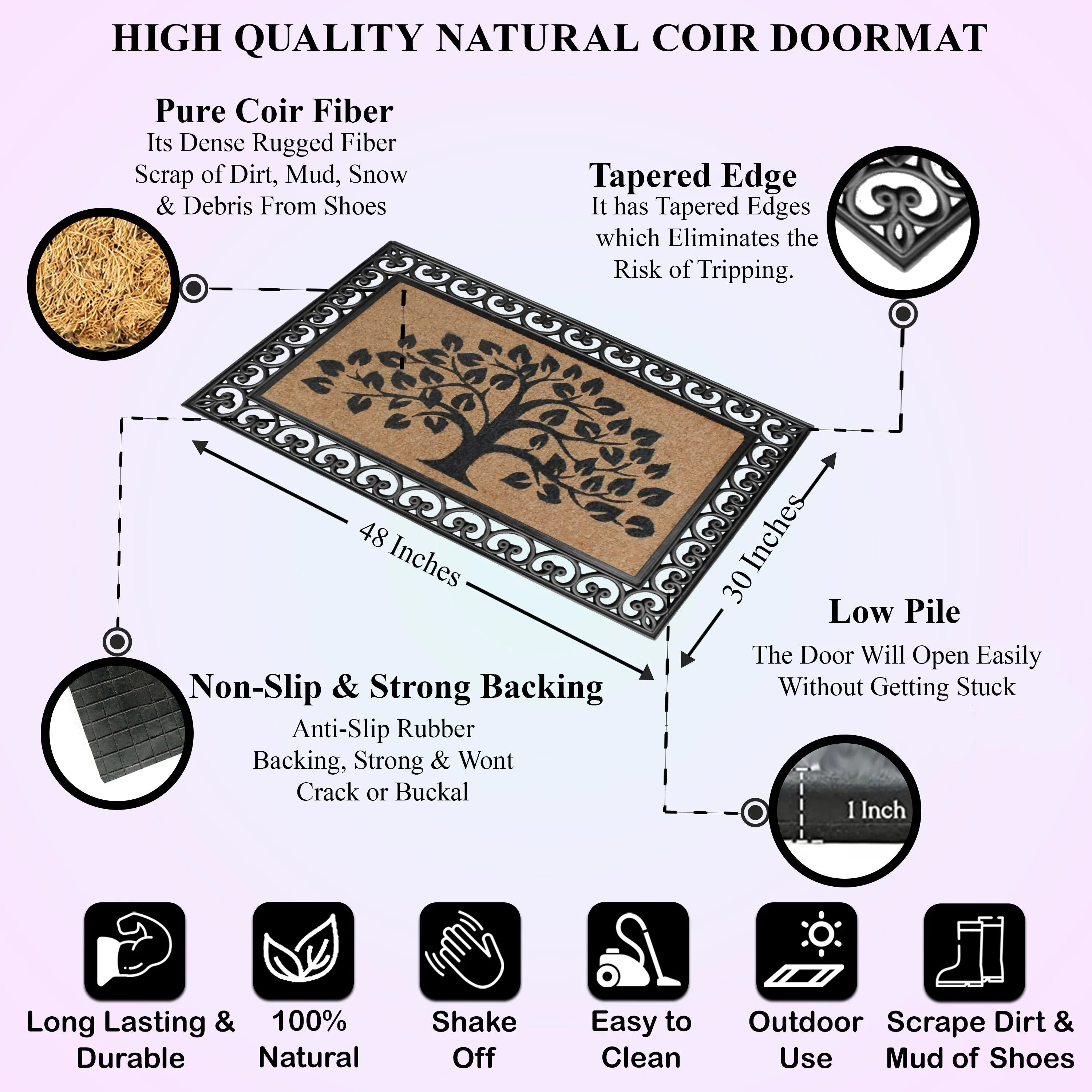 A1HC Rubber and Coir Classic Paisley Border Flocked Double Doormat. Black