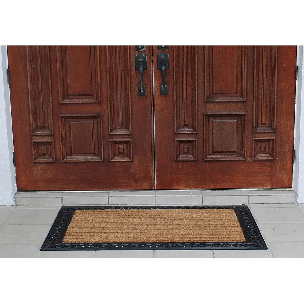 A1HC Rubber and Coir Classic Paisley Border Flocked Double Doormat. Black
