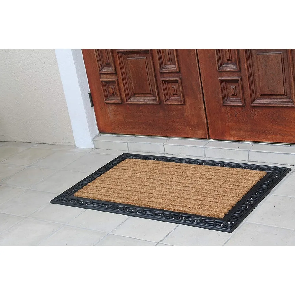A1HC Rubber and Coir Classic Paisley Border Flocked Double Doormat. Black