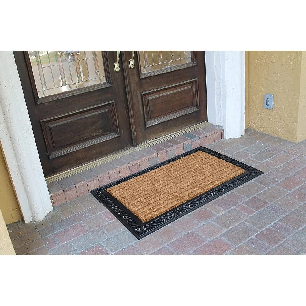 A1HC Rubber and Coir Classic Paisley Border Flocked Double Doormat. Black