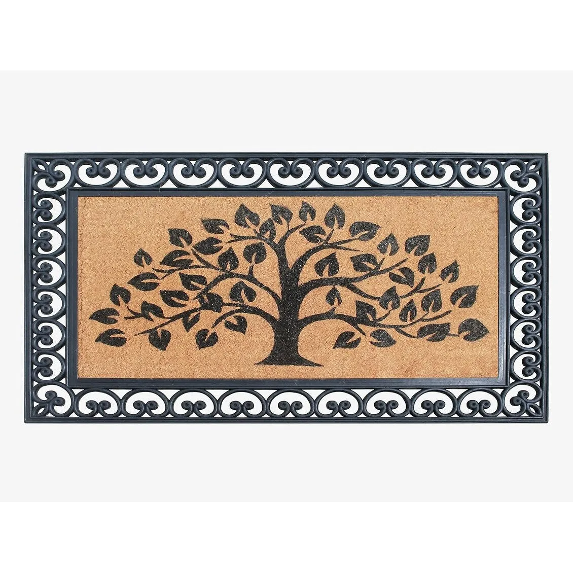A1HC Rubber and Coir Classic Paisley Border Flocked Double Doormat. Black