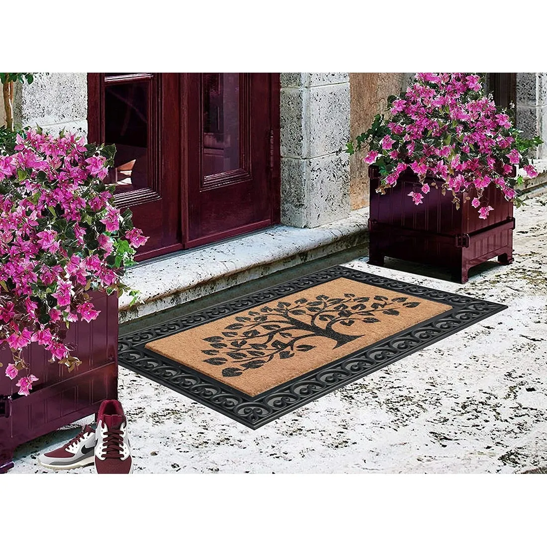 A1HC Rubber and Coir Classic Paisley Border Flocked Double Doormat. Black