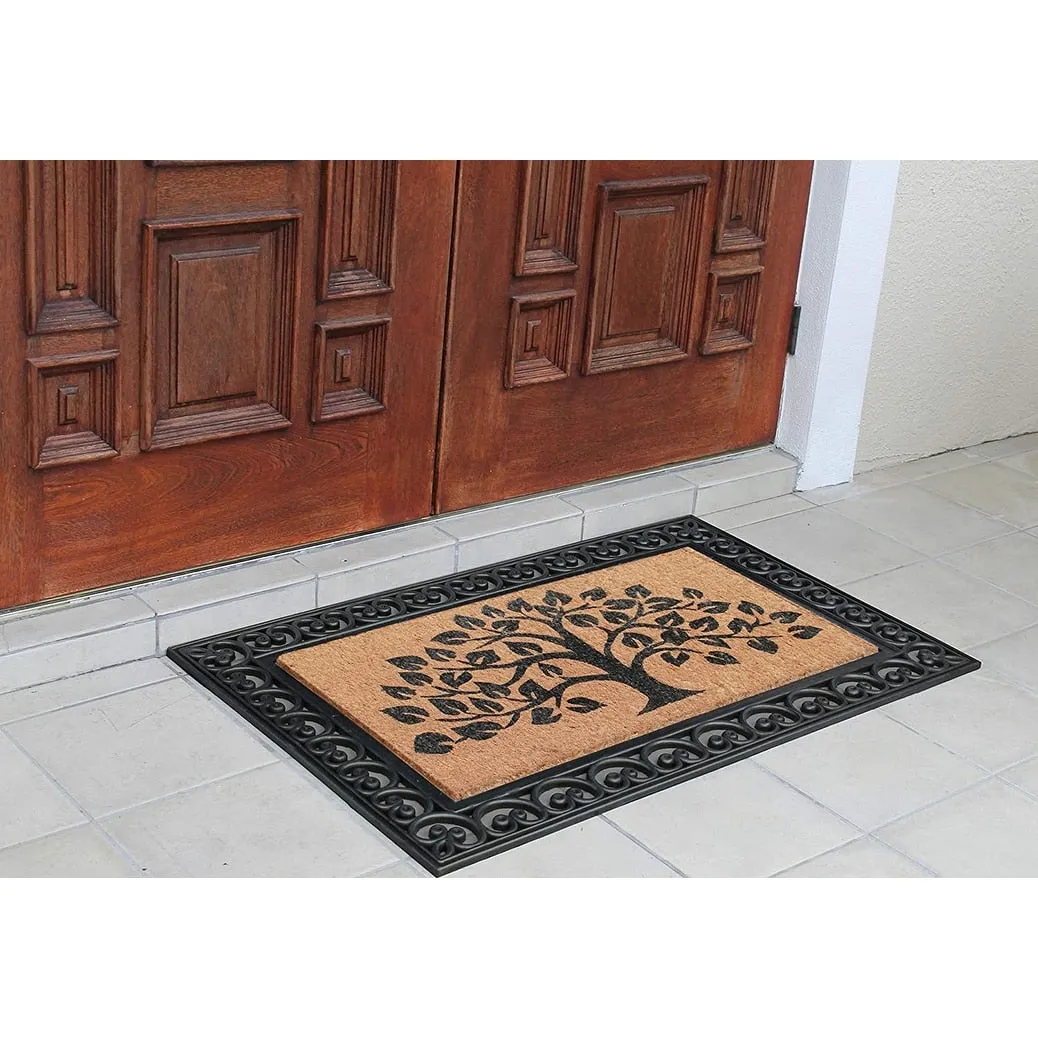 A1HC Rubber and Coir Classic Paisley Border Flocked Double Doormat. Black
