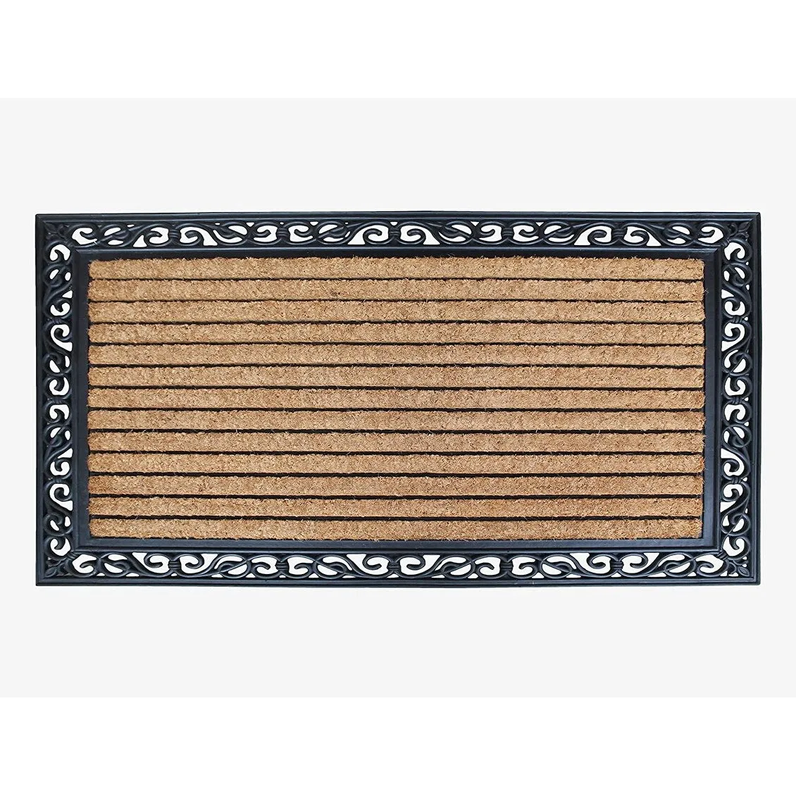 A1HC Rubber and Coir Classic Paisley Border Flocked Double Doormat. Black