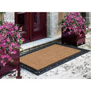 A1HC Rubber and Coir Classic Paisley Border Flocked Double Doormat. Black