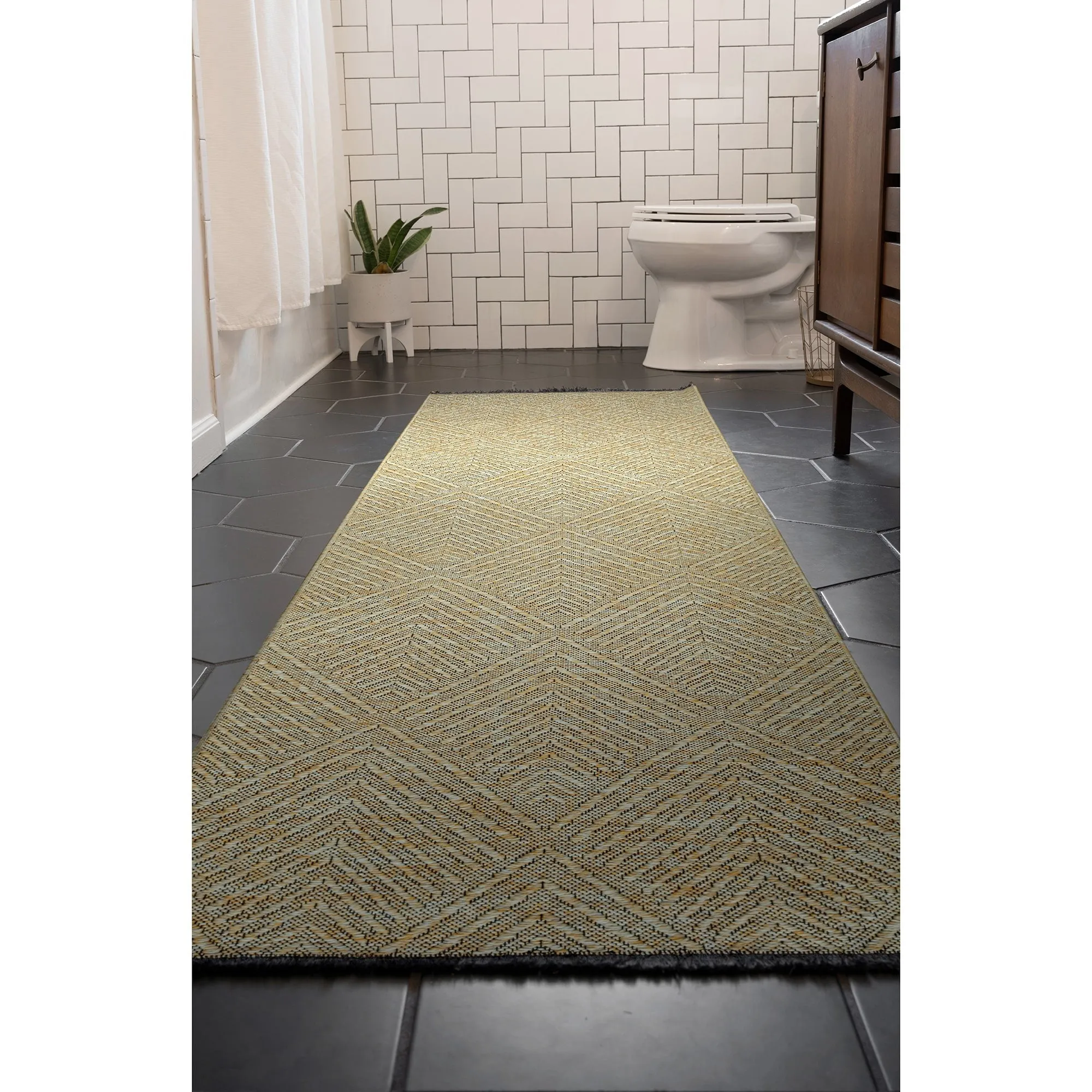 Alameda Solid Color Chevron Machine Washable Indoor Area Rug