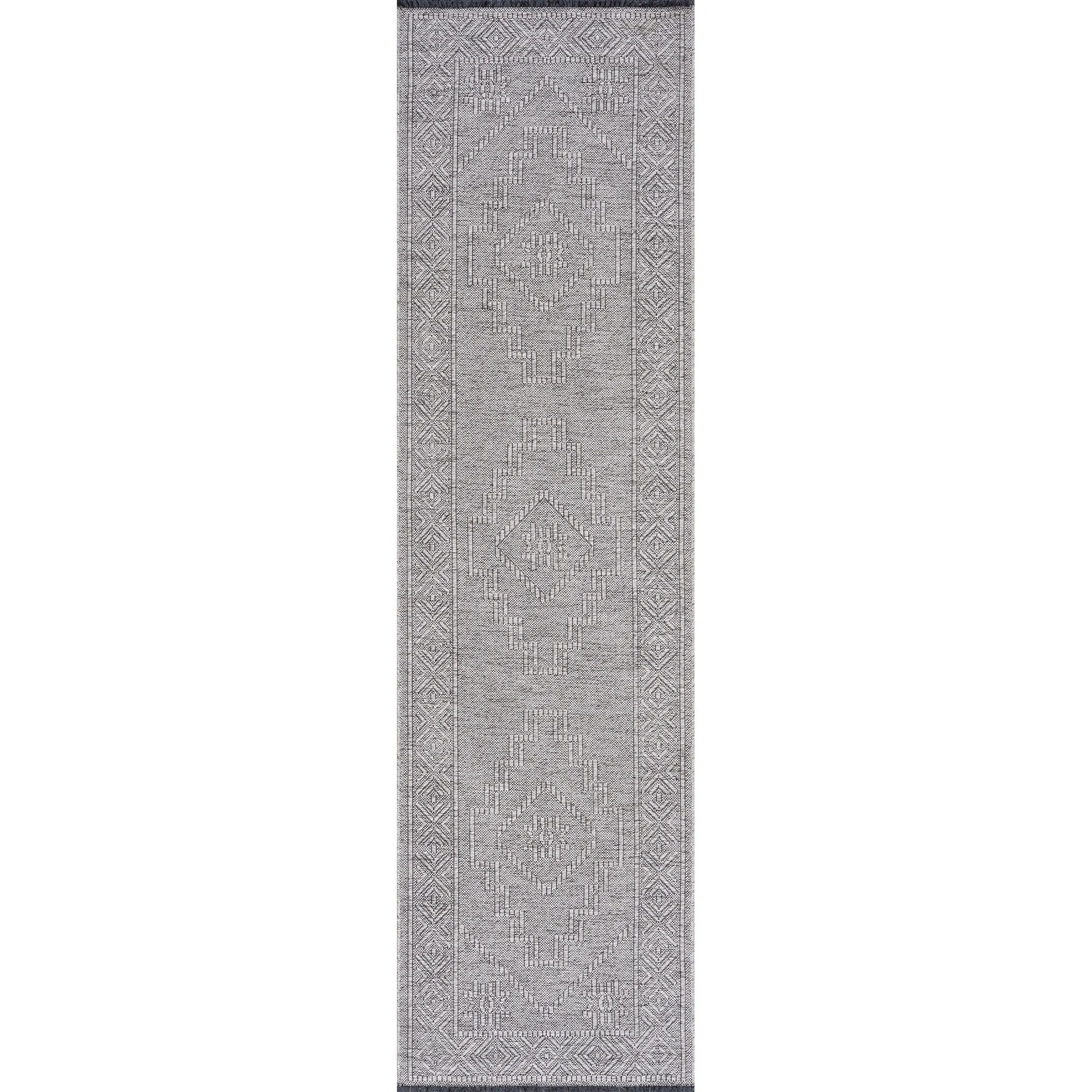 Alameda Solid Color Medallion Machine Washable Indoor Area Rug