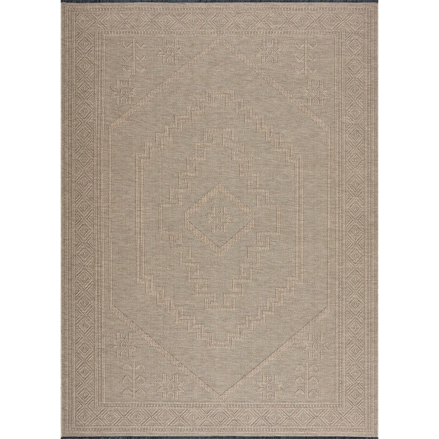 Alameda Solid Color Medallion Machine Washable Indoor Area Rug