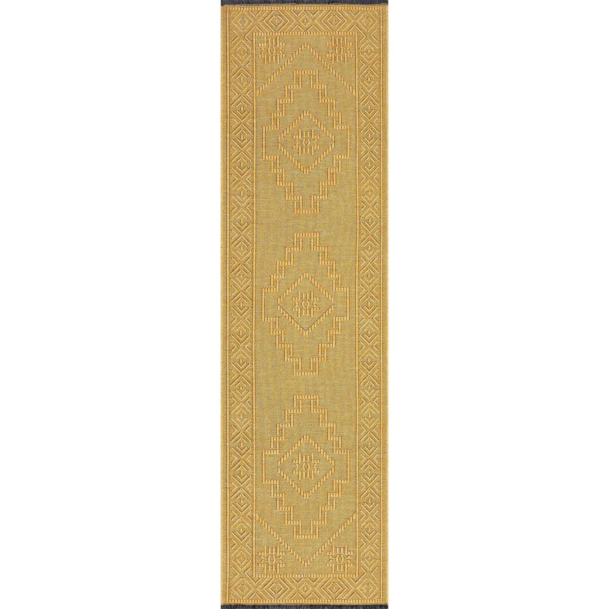 Alameda Solid Color Medallion Machine Washable Indoor Area Rug