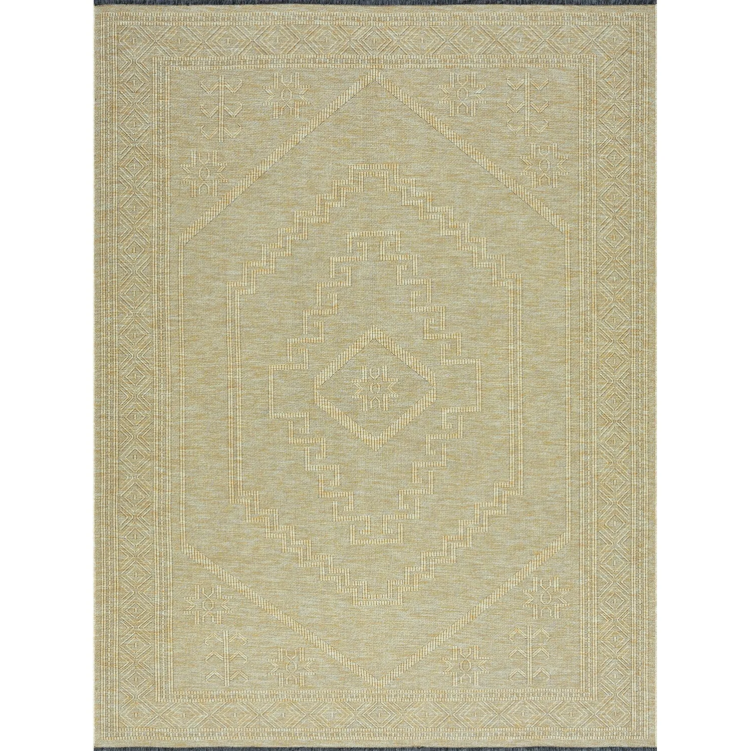Alameda Solid Color Medallion Machine Washable Indoor Area Rug