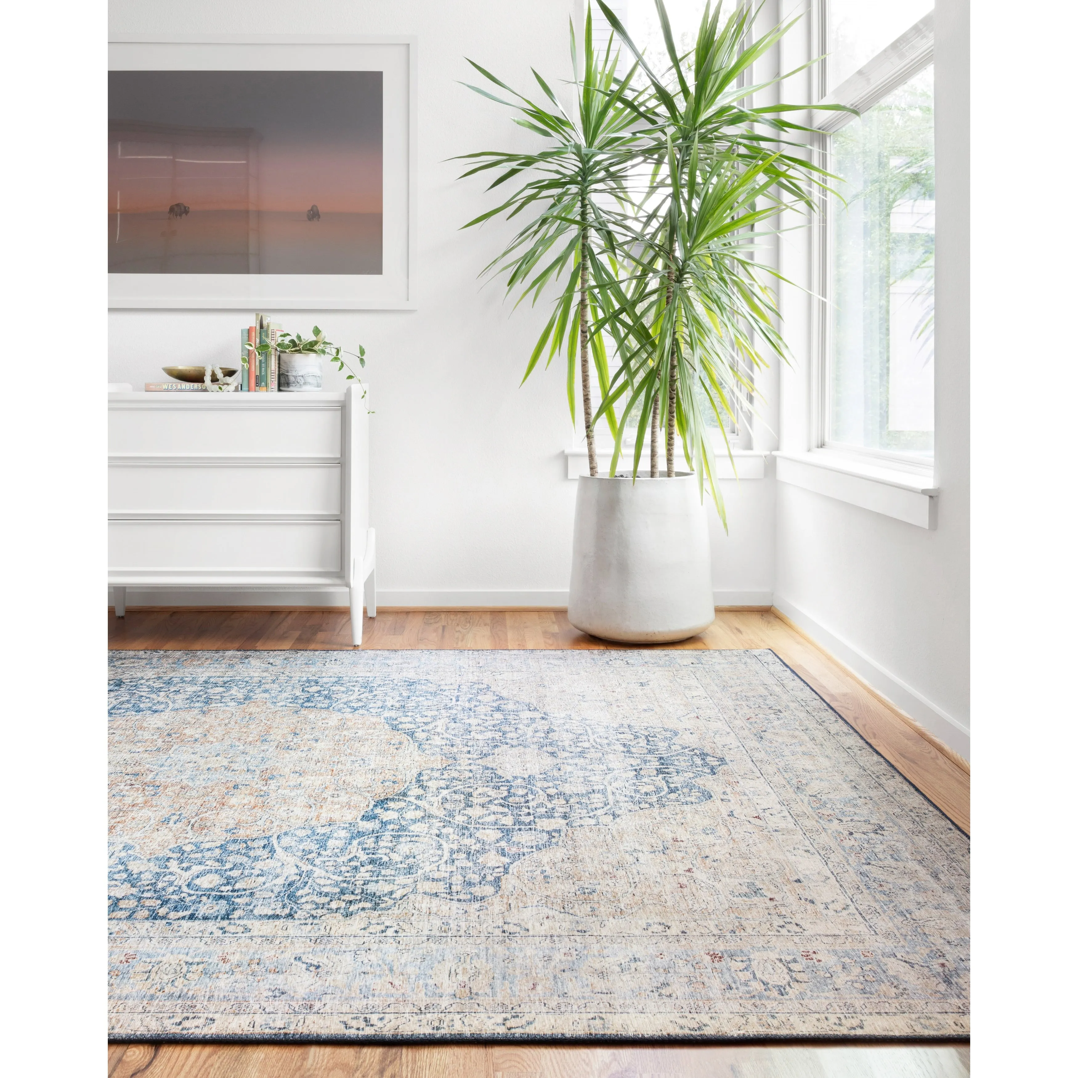 Alexander Home Isabelle Traditional Vintage Border Print Blue Area Rug