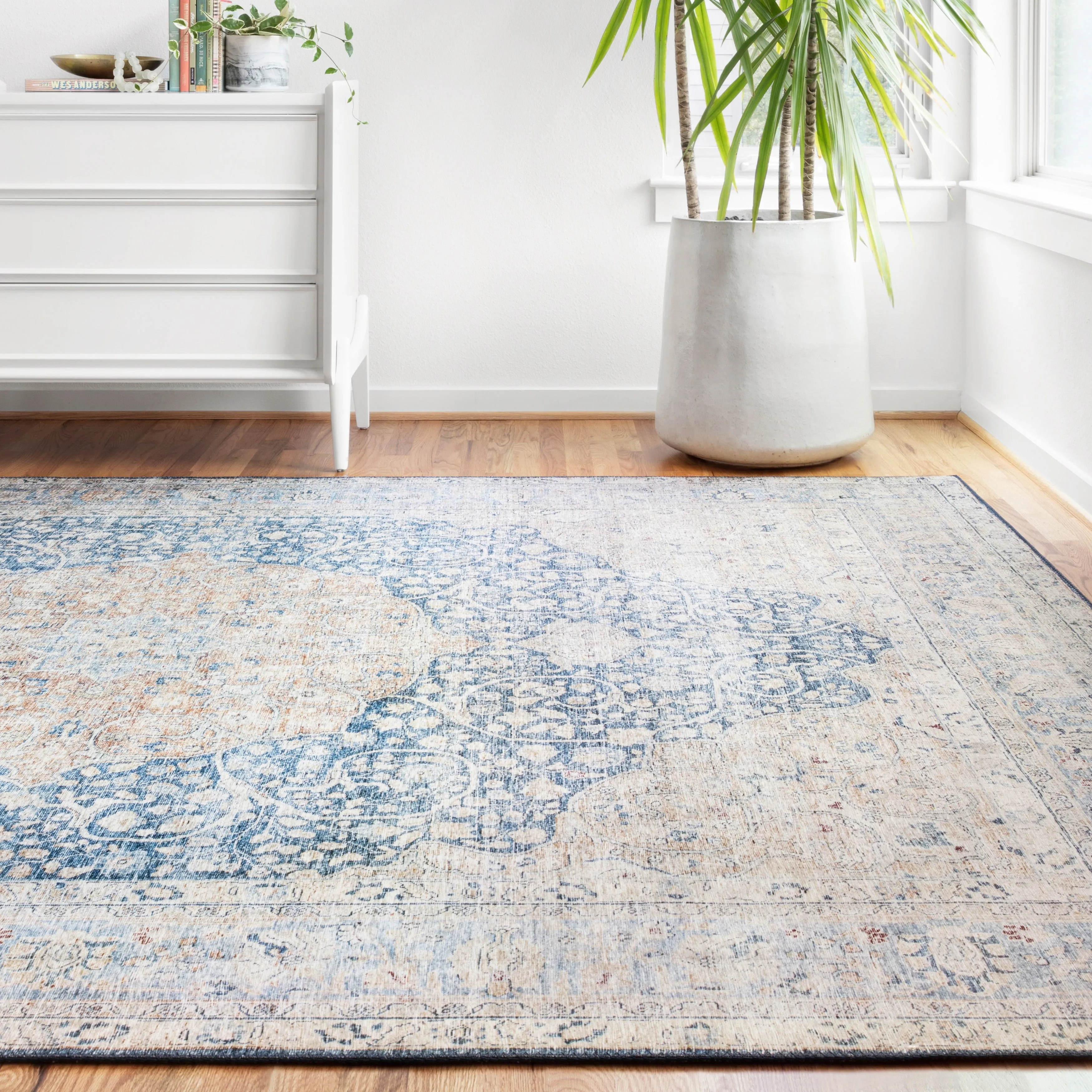 Alexander Home Isabelle Traditional Vintage Border Print Blue Area Rug