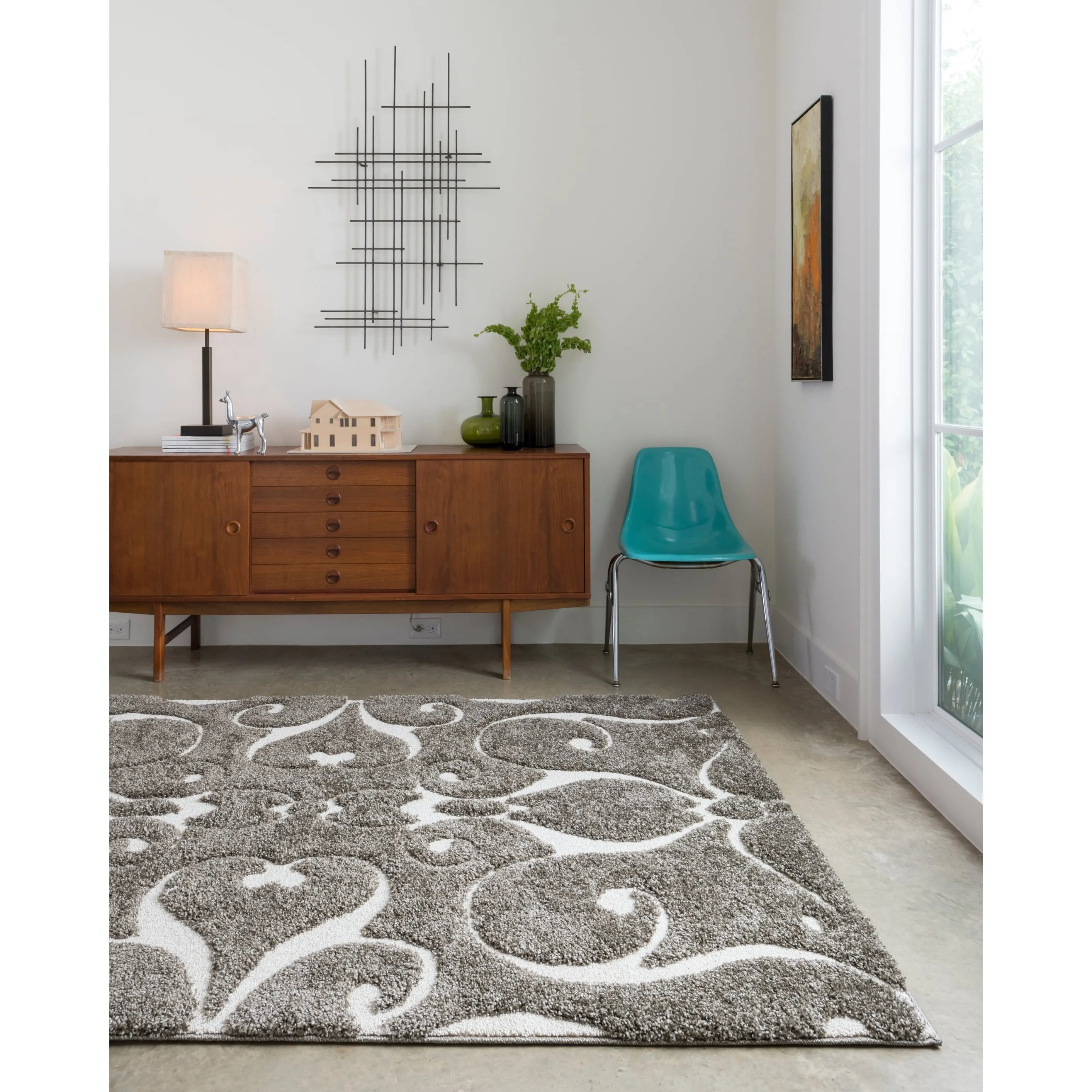 Alexander Home Julian Transitional Scroll Shag Area Rug