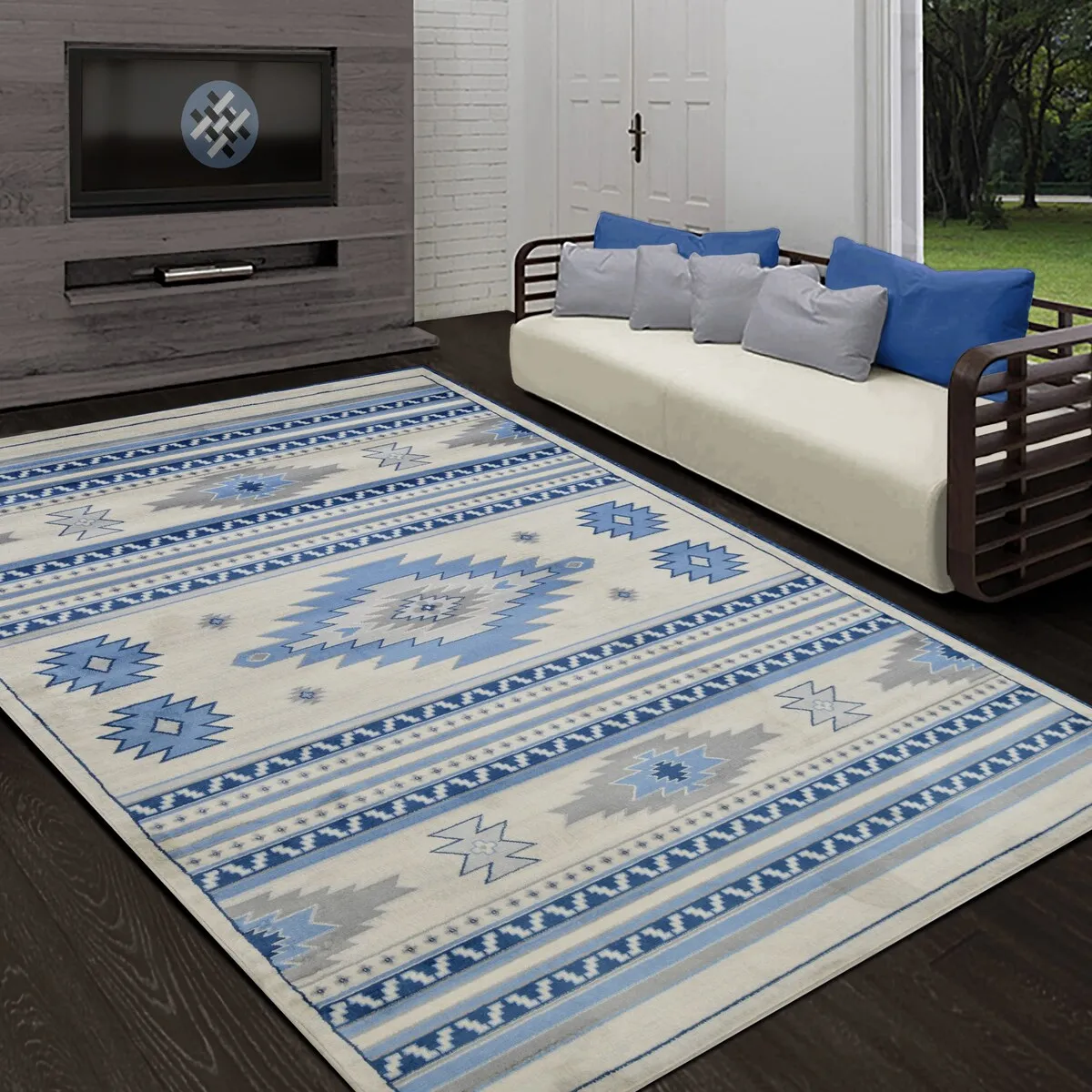 Allstar Tribal Accent Rug with Shamanic Eye design