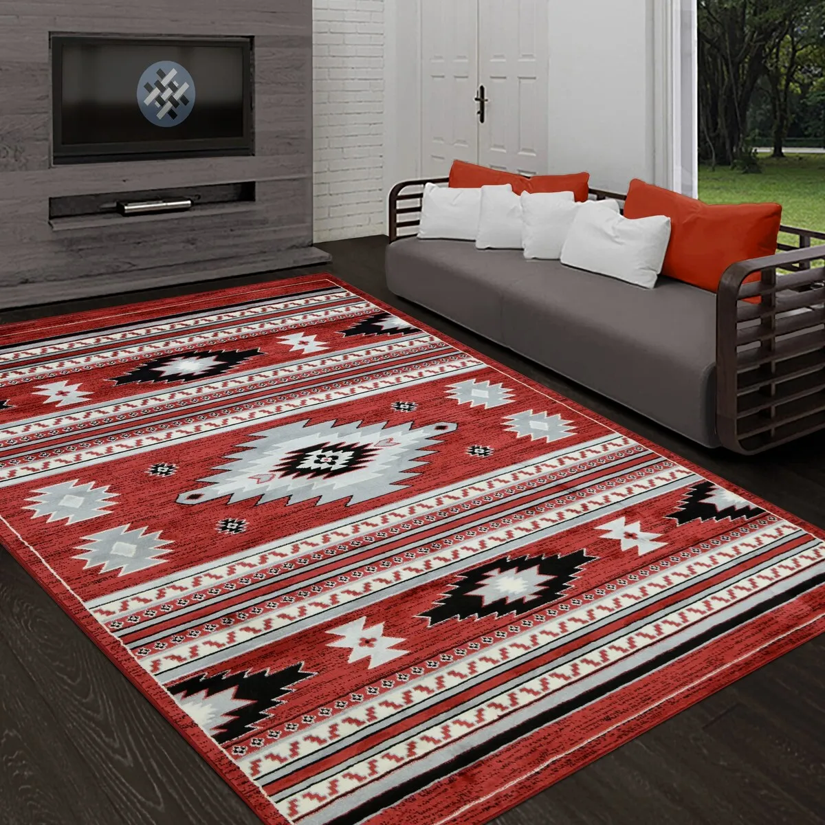 Allstar Tribal Accent Rug with Shamanic Eye design