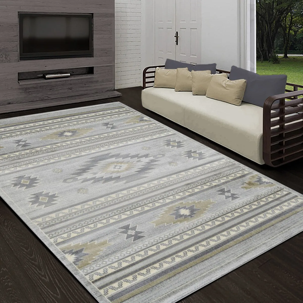 Allstar Tribal Accent Rug with Shamanic Eye design