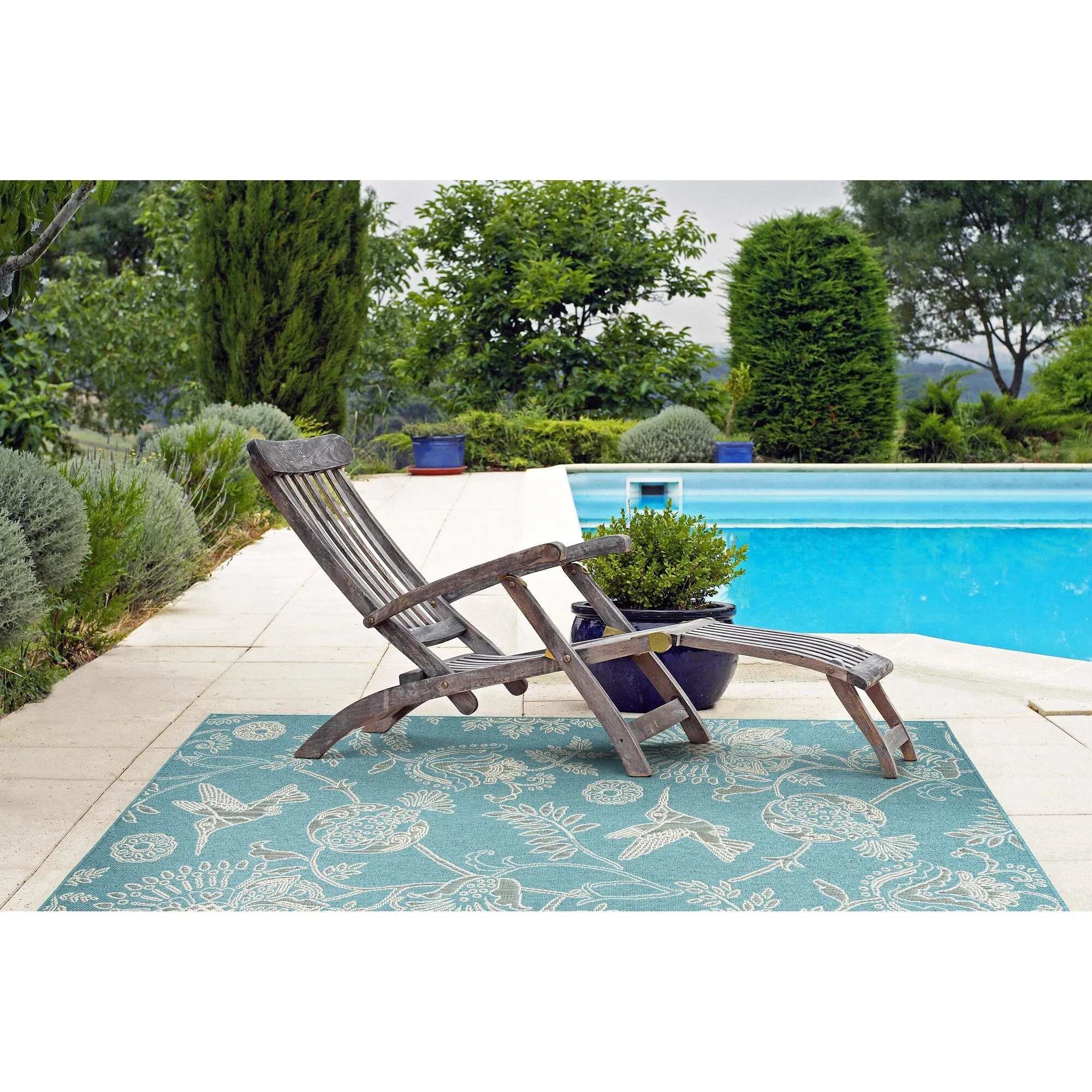 Amalie Geometric Border Coastal Polypropylene Indoor/ Outdoor Area Rug