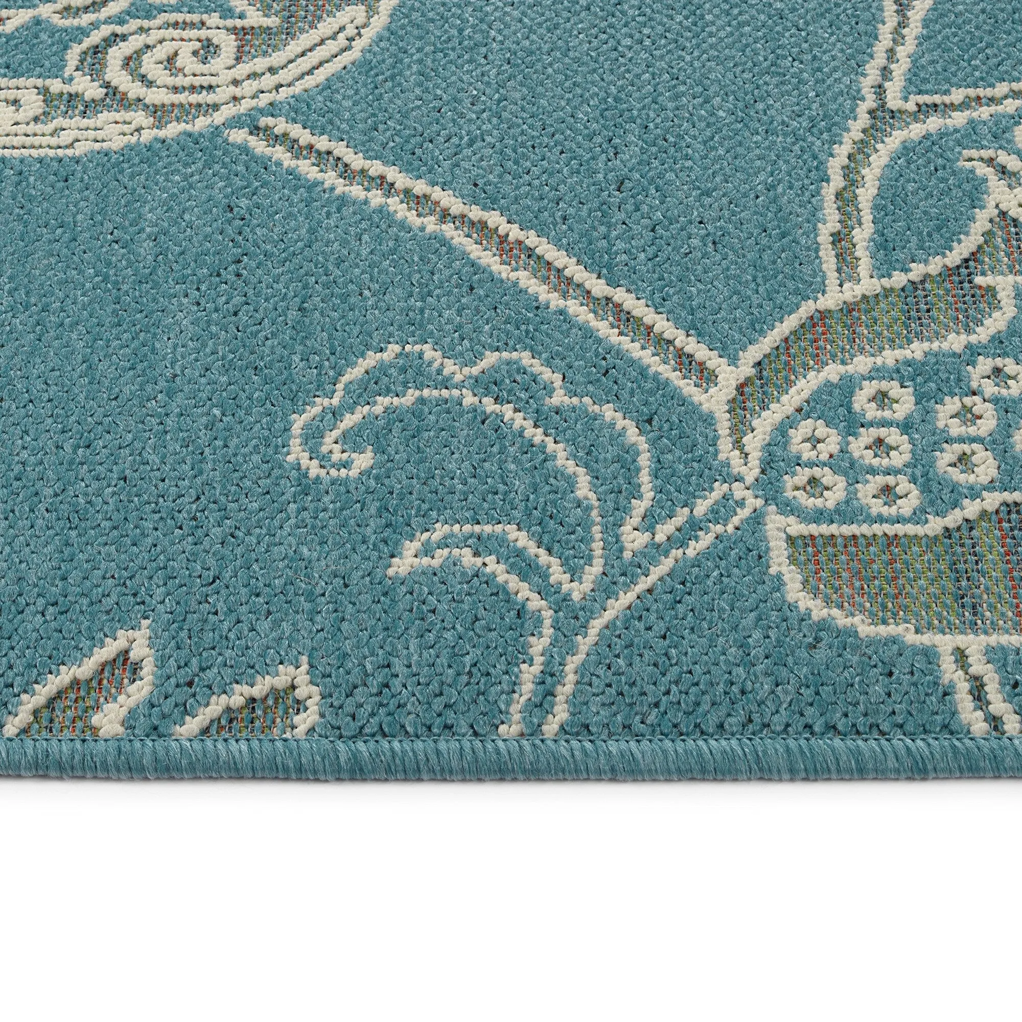 Amalie Geometric Border Coastal Polypropylene Indoor/ Outdoor Area Rug
