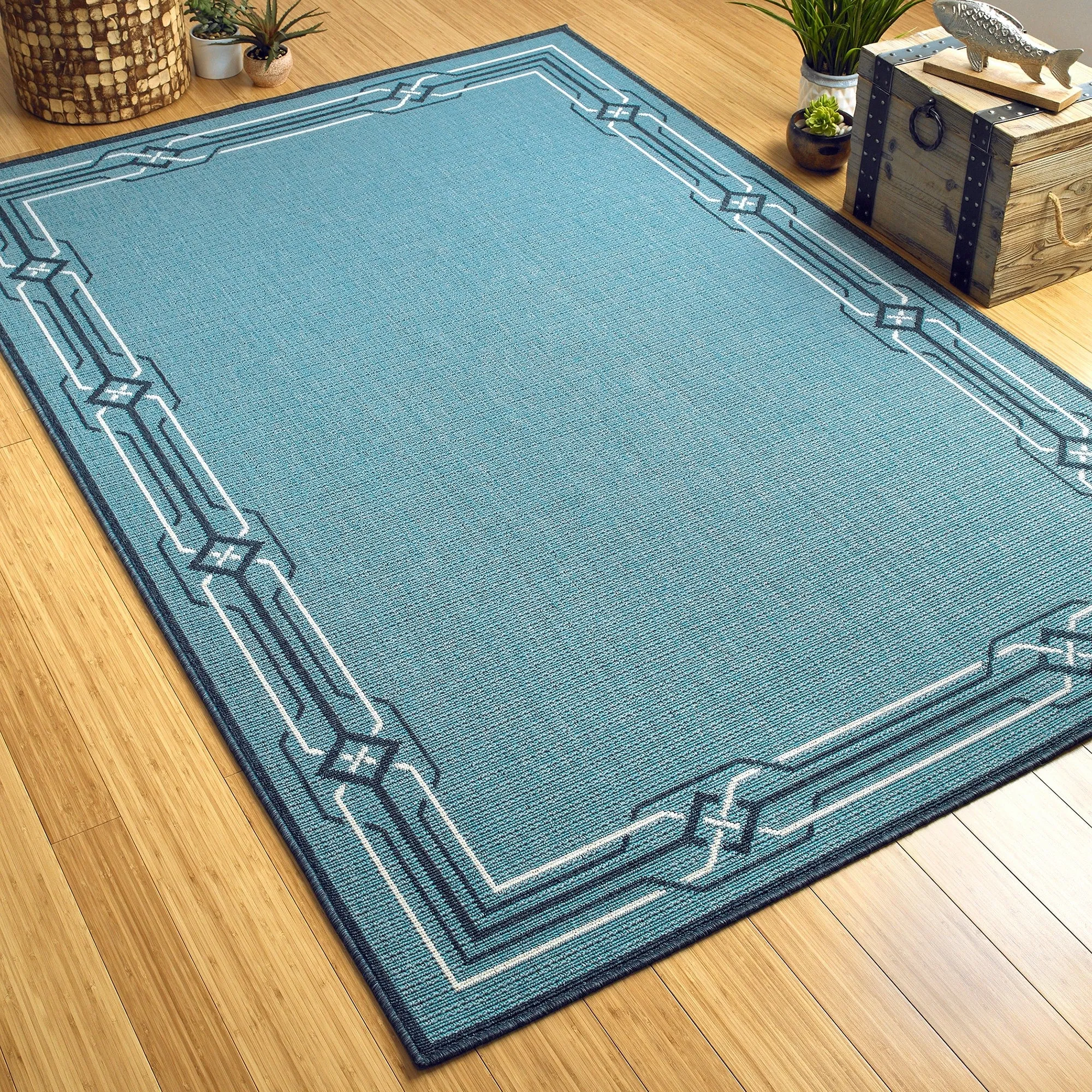 Ambrosi Nautical Geometric Border Indoor/ Outdoor Area Rug
