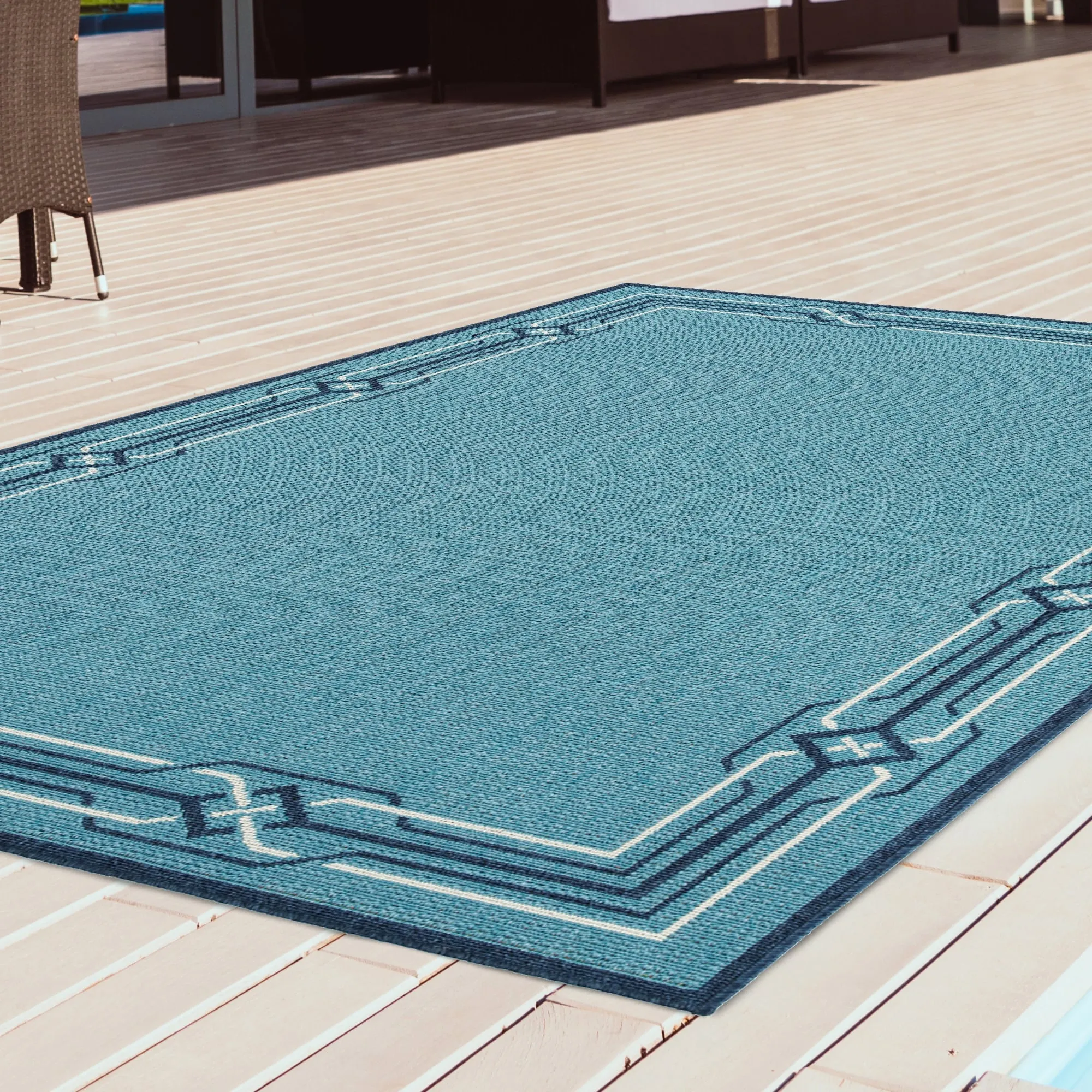 Ambrosi Nautical Geometric Border Indoor/ Outdoor Area Rug