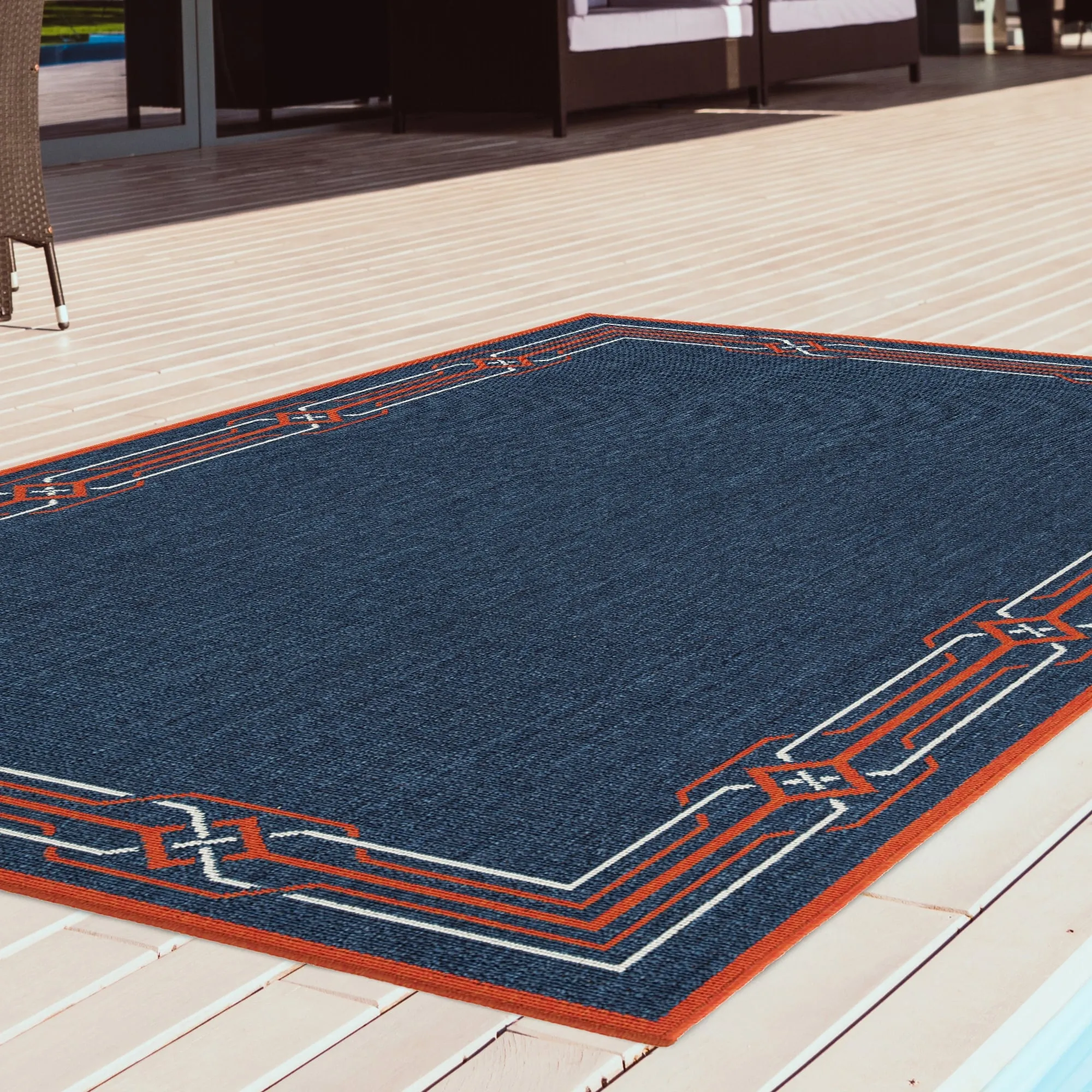 Ambrosi Nautical Geometric Border Indoor/ Outdoor Area Rug