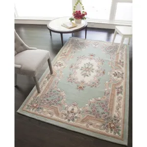 Aubusson Light Green Hand-Tufted Carved Wool Area Rug Round Runner