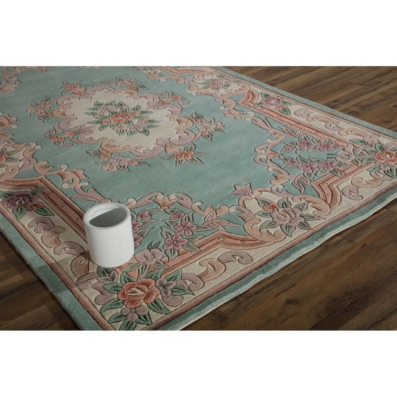 Aubusson Light Green Hand-Tufted Carved Wool Area Rug Round Runner