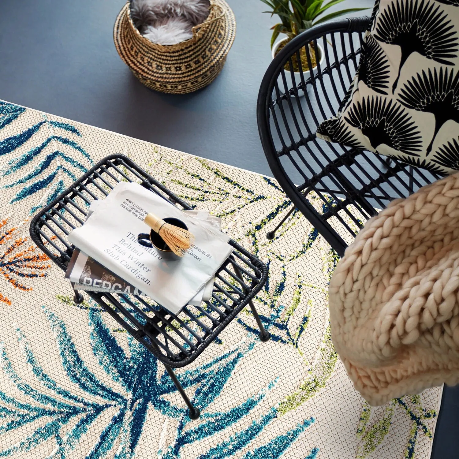 Bahama Palm Frond Floral Indoor/Outdoor Area Rug