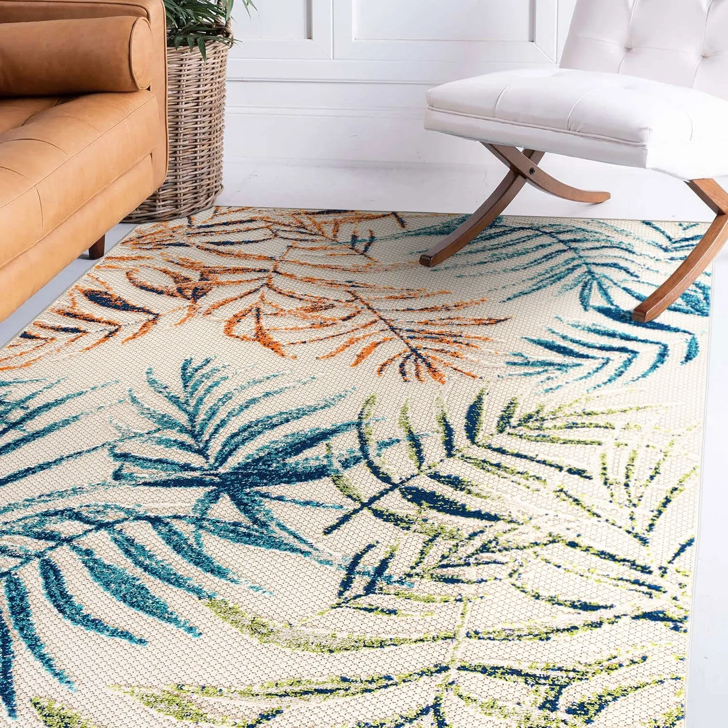 Bahama Palm Frond Floral Indoor/Outdoor Area Rug