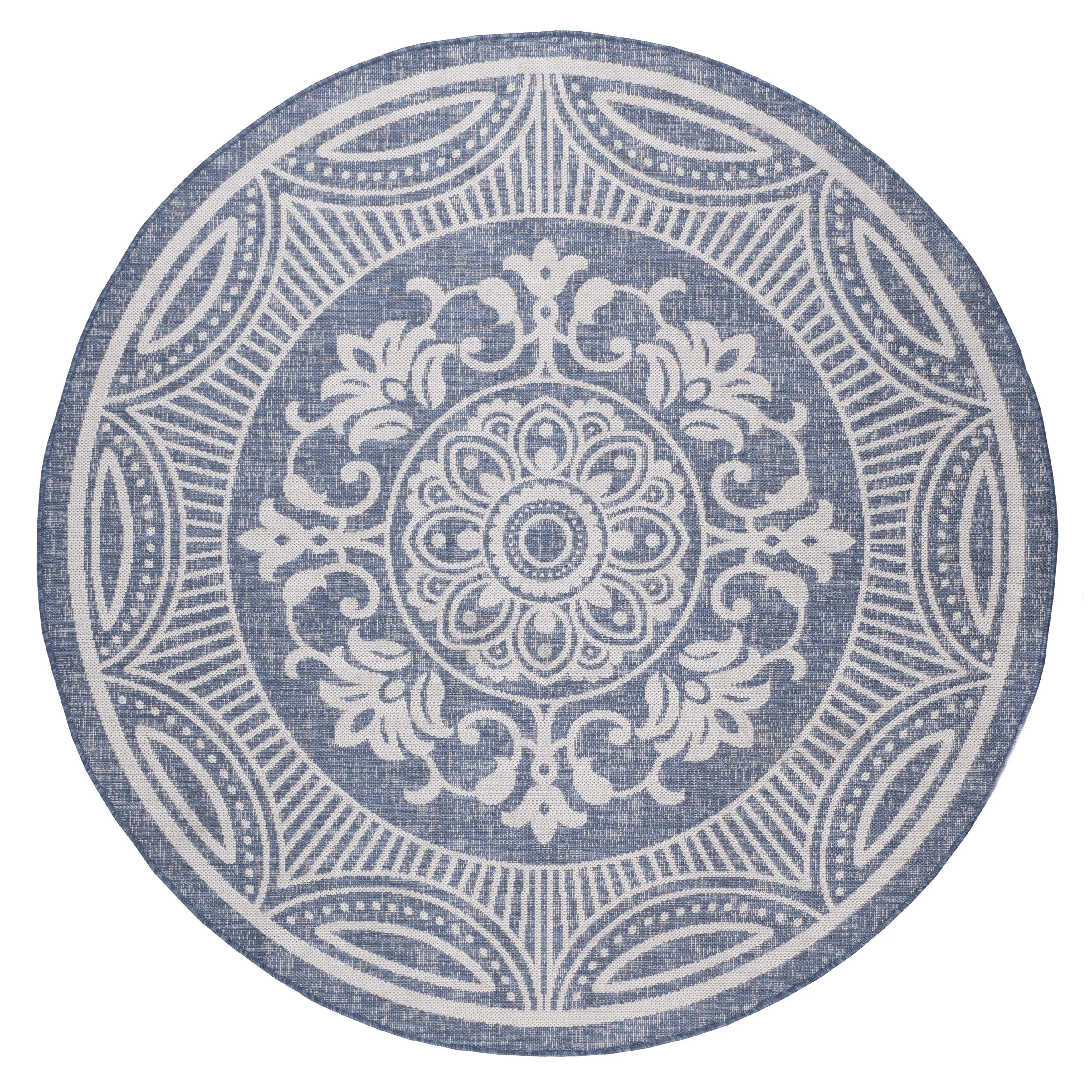 Beverly Rug Blue Medallion Indoor Outdoor Rug. Outside Carpet for Patio. Deck. Porch