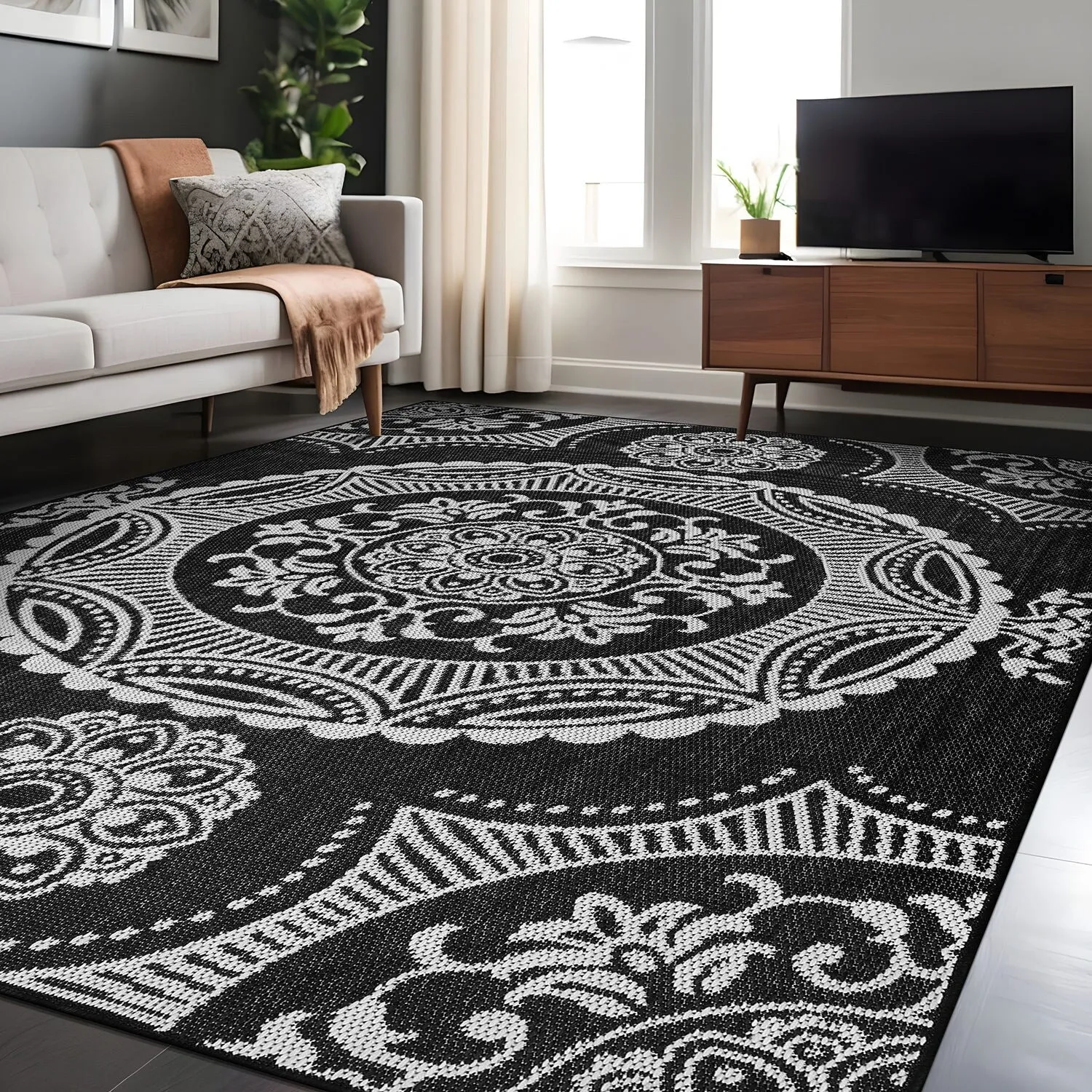Beverly Rug Blue Medallion Indoor Outdoor Rug. Outside Carpet for Patio. Deck. Porch