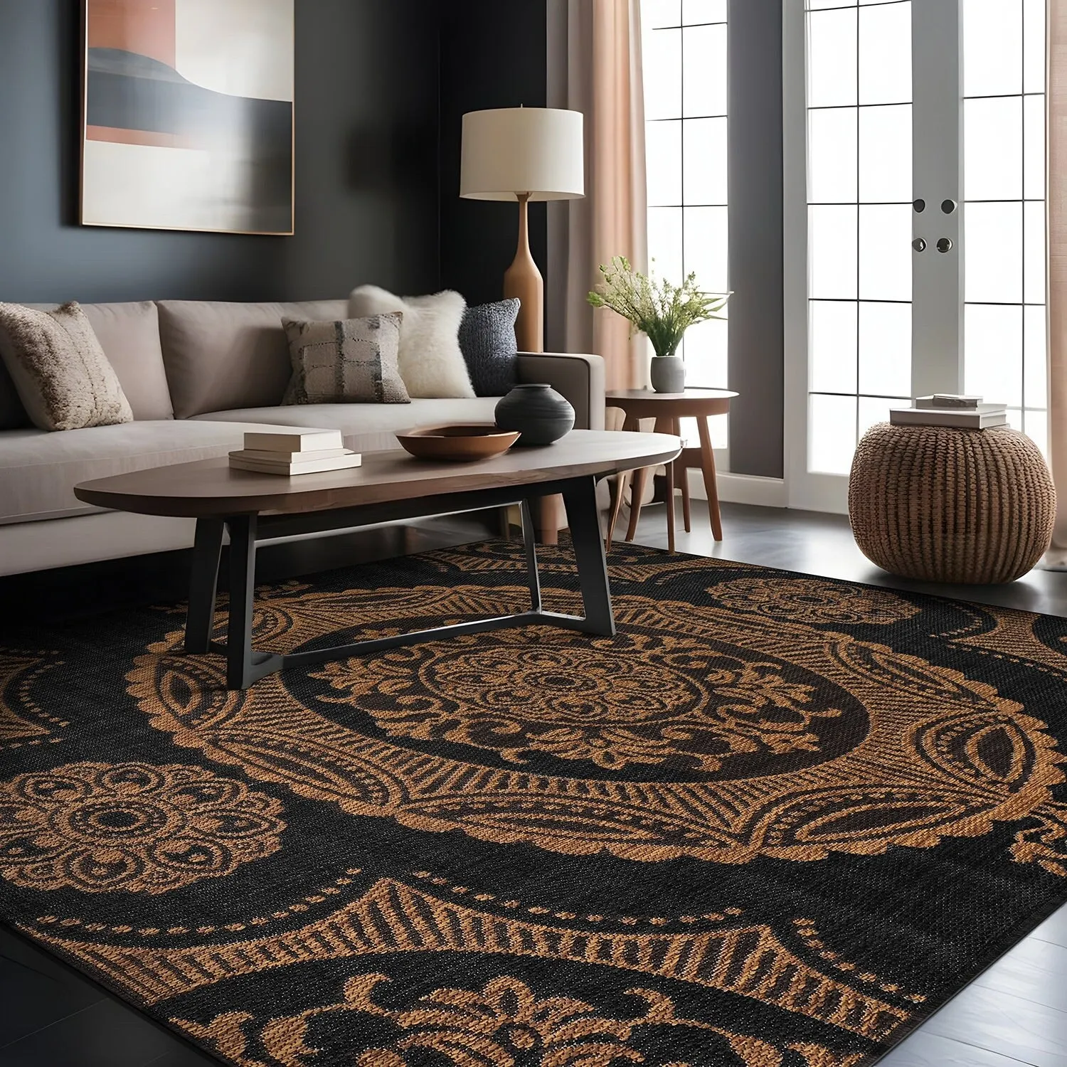 Beverly Rug Blue Medallion Indoor Outdoor Rug. Outside Carpet for Patio. Deck. Porch