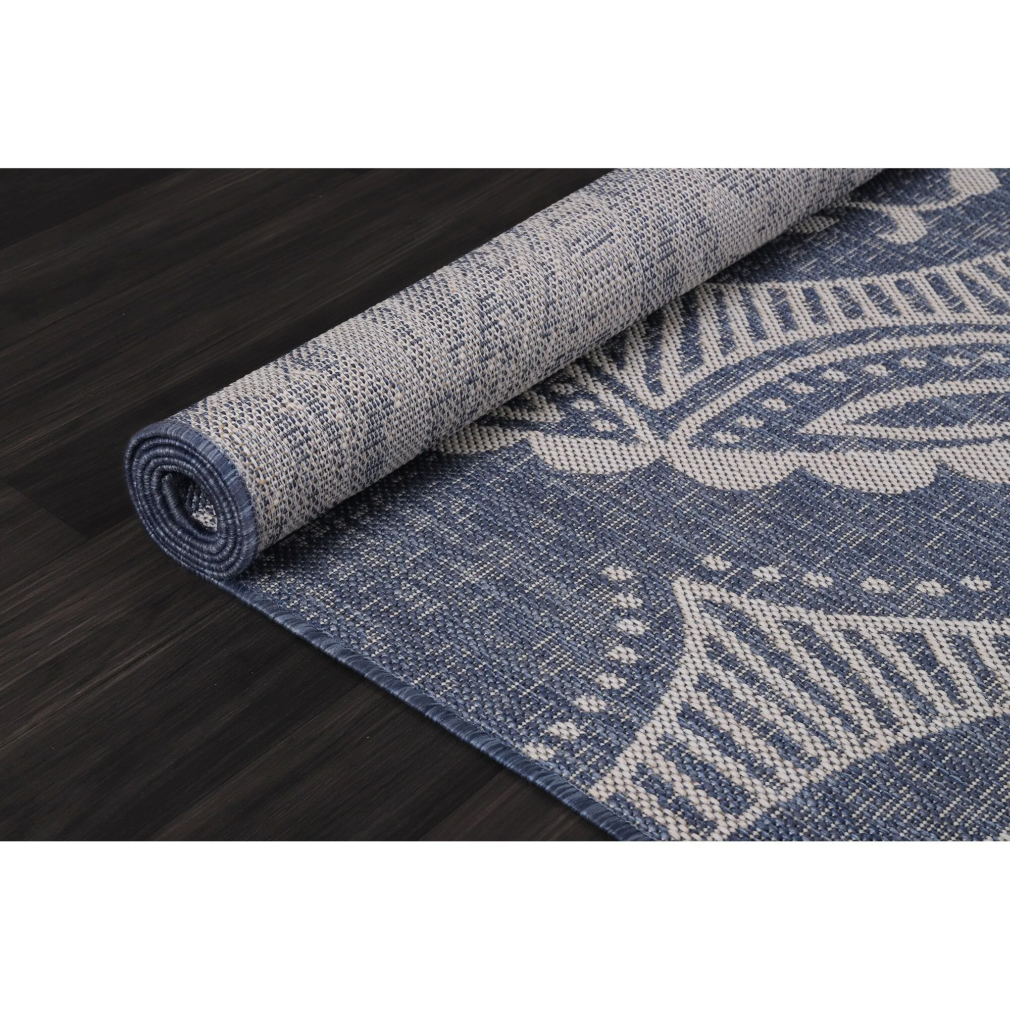 Beverly Rug Blue Medallion Indoor Outdoor Rug. Outside Carpet for Patio. Deck. Porch