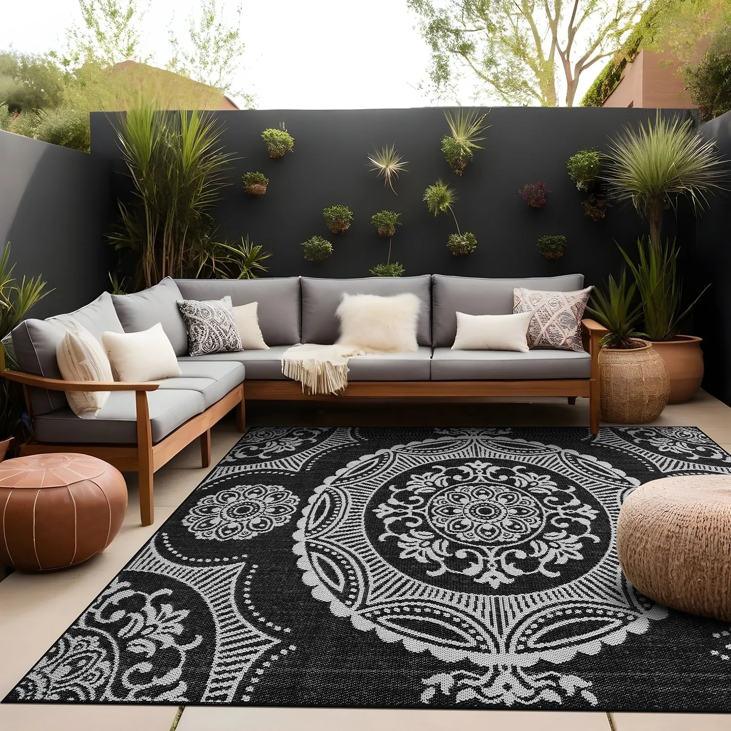 Beverly Rug Blue Medallion Indoor Outdoor Rug. Outside Carpet for Patio. Deck. Porch