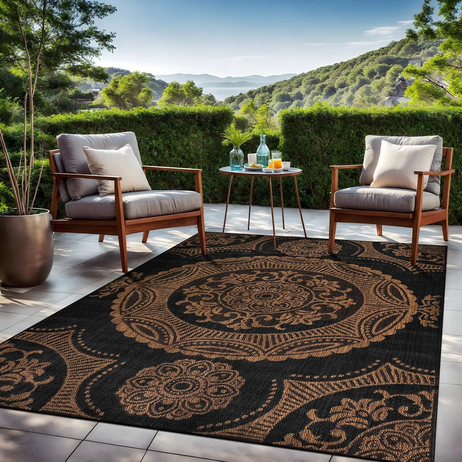 Beverly Rug Blue Medallion Indoor Outdoor Rug. Outside Carpet for Patio. Deck. Porch