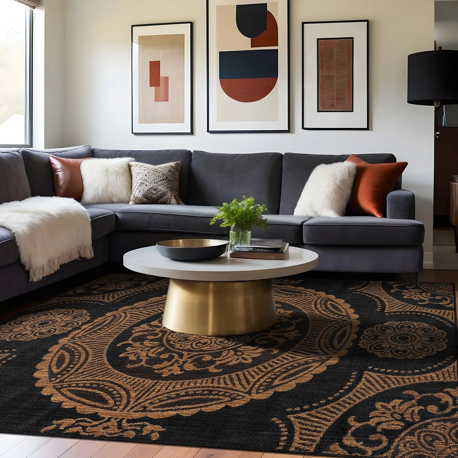Beverly Rug Blue Medallion Indoor Outdoor Rug. Outside Carpet for Patio. Deck. Porch