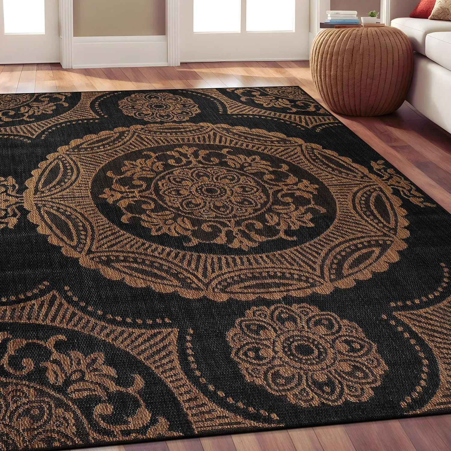 Beverly Rug Blue Medallion Indoor Outdoor Rug. Outside Carpet for Patio. Deck. Porch
