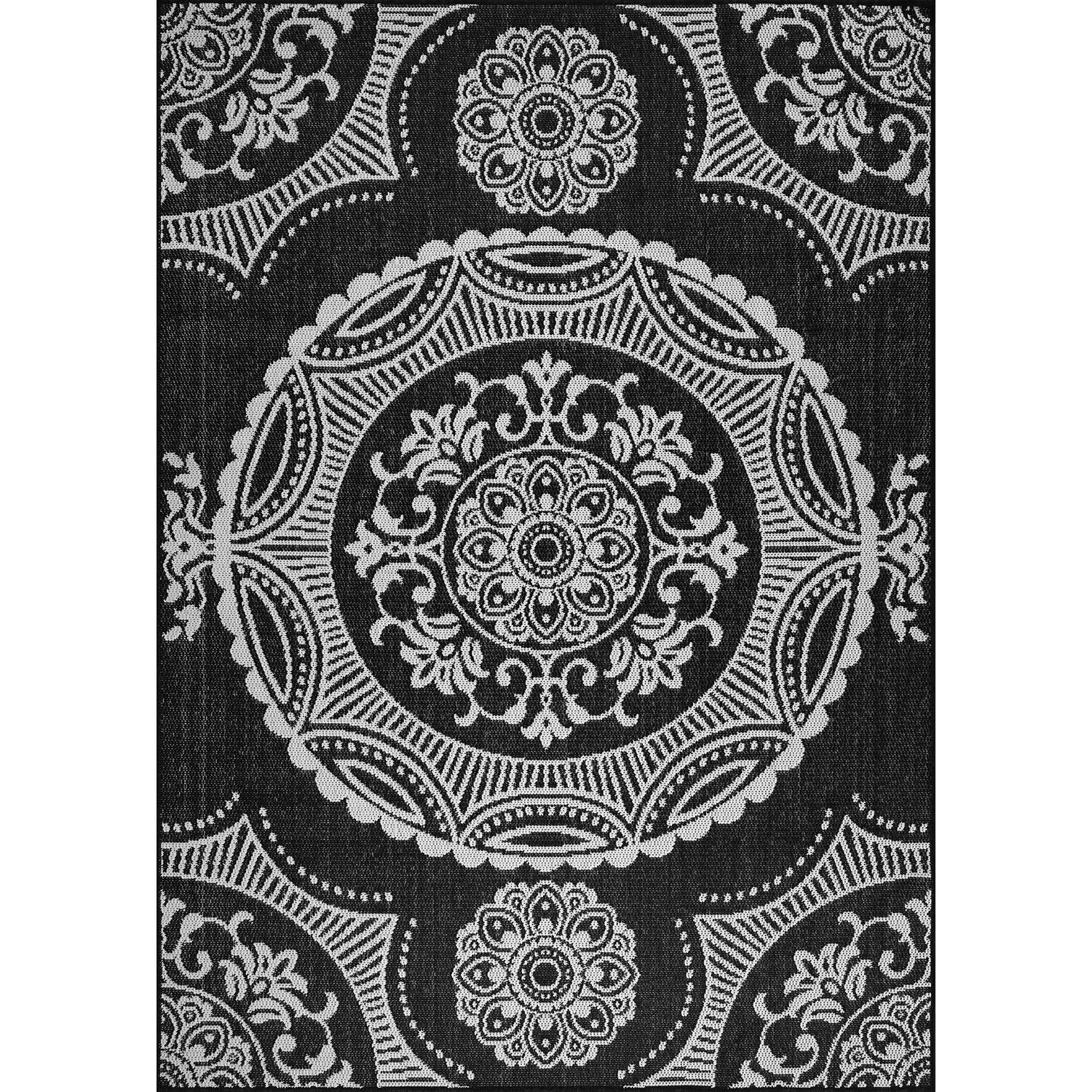 Beverly Rug Blue Medallion Indoor Outdoor Rug. Outside Carpet for Patio. Deck. Porch