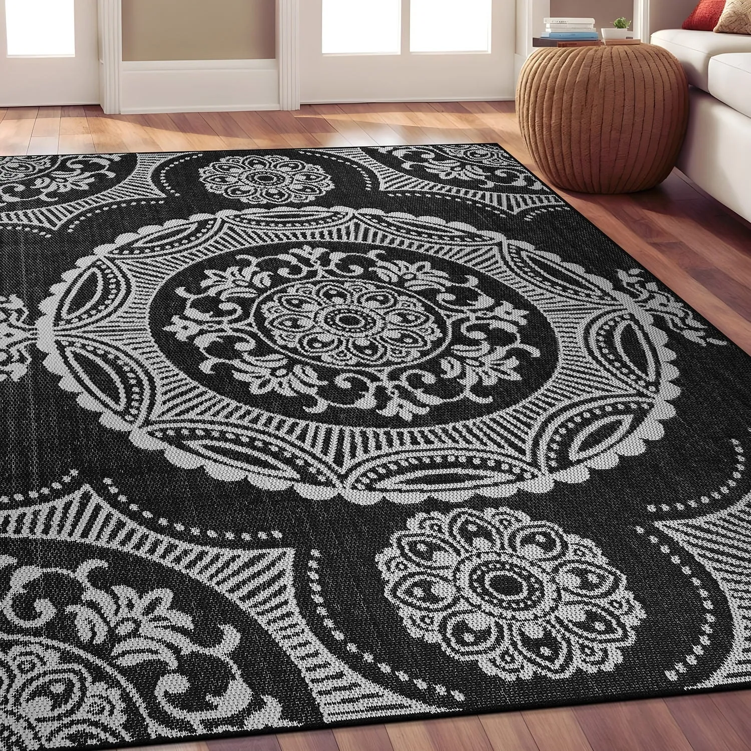 Beverly Rug Blue Medallion Indoor Outdoor Rug. Outside Carpet for Patio. Deck. Porch