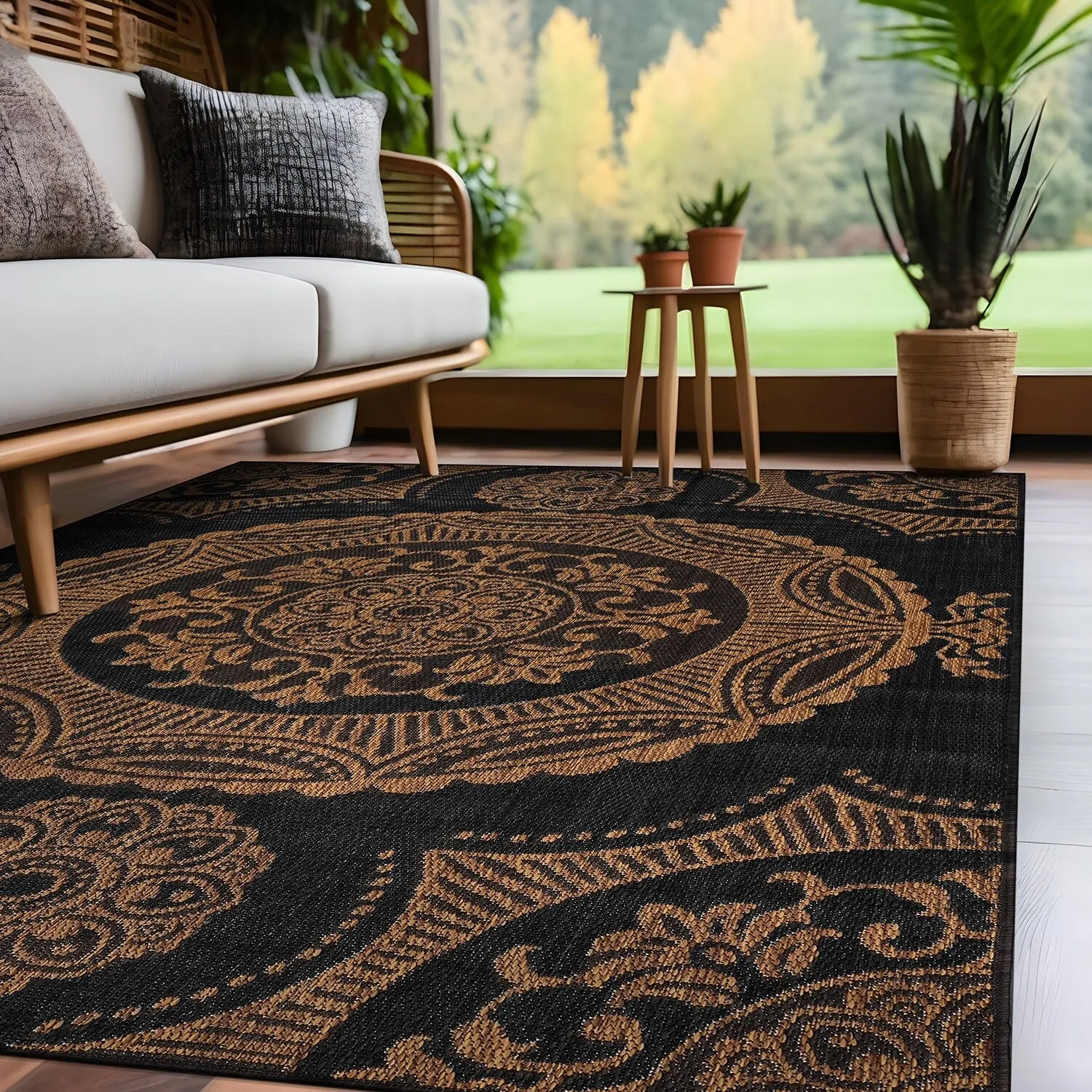 Beverly Rug Blue Medallion Indoor Outdoor Rug. Outside Carpet for Patio. Deck. Porch